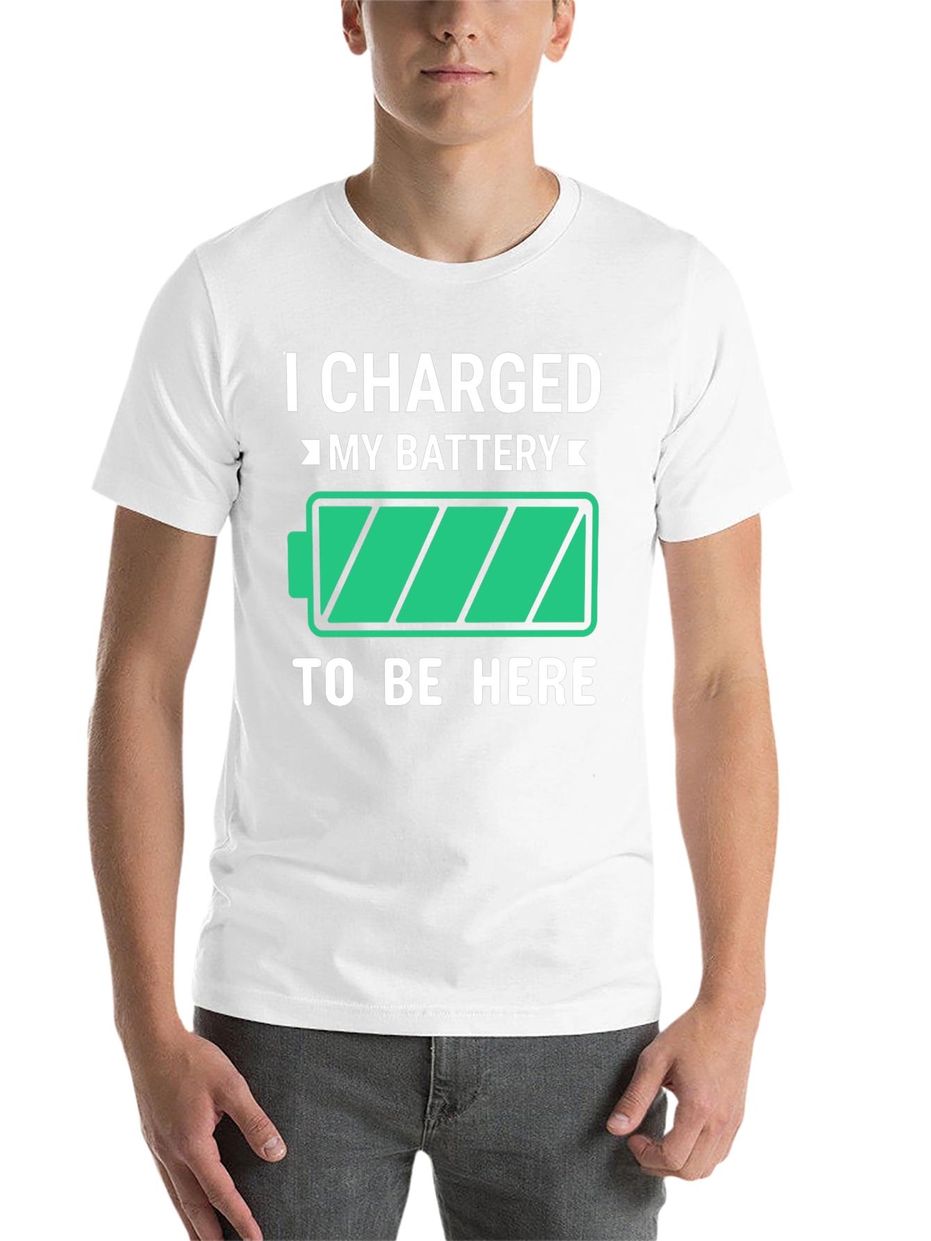 Black I Charged My Battery Funny T-Shirt view 14