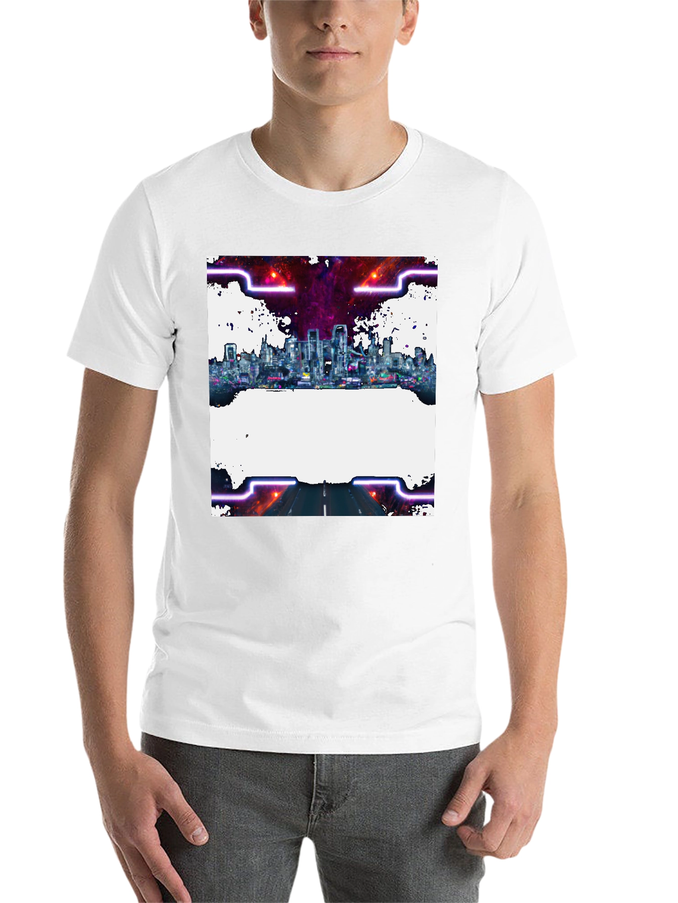 Black Cyberpunk Cityscape Graphic Tee - Black Crew Neck view 14