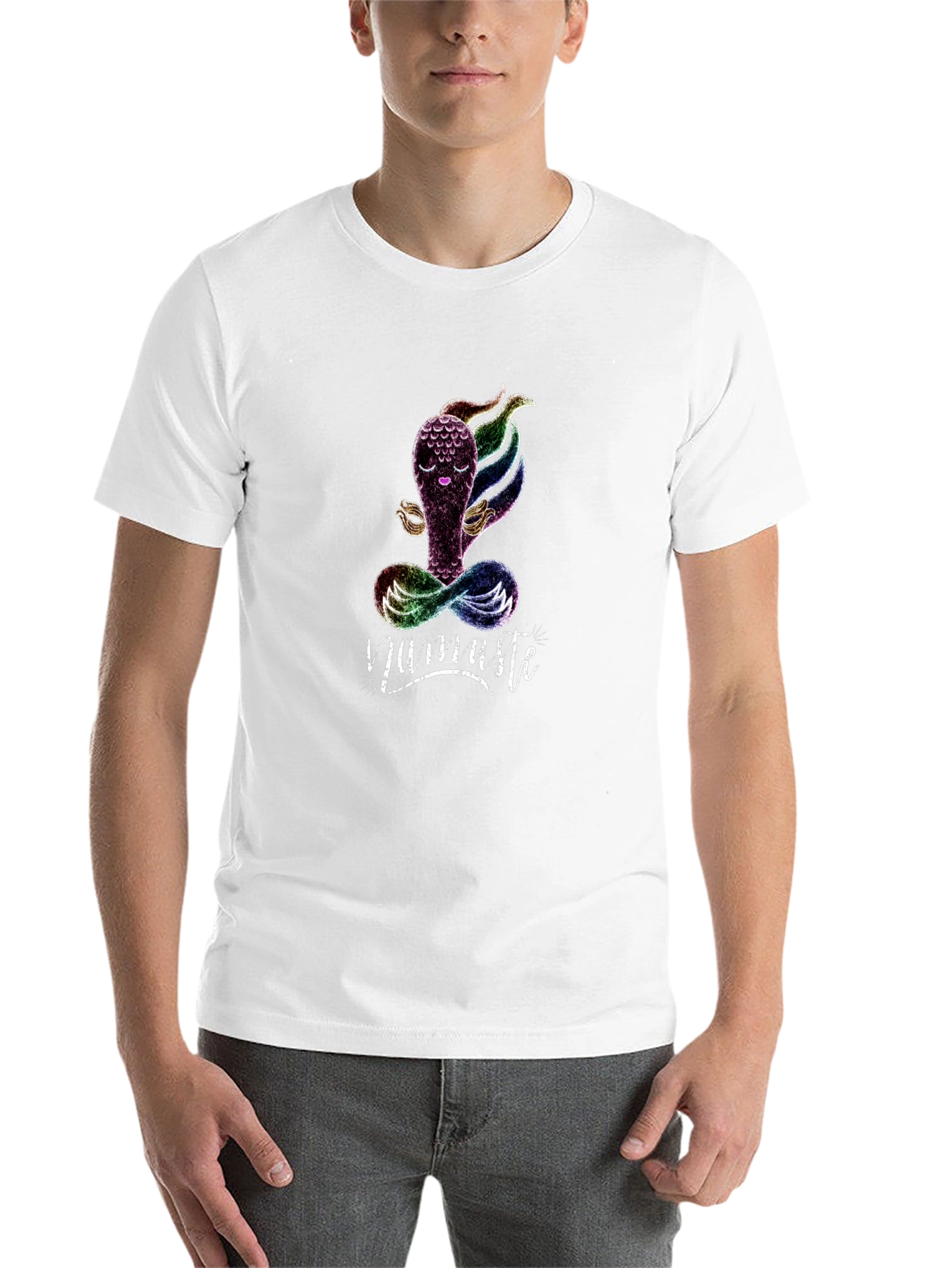 Black Namaste Yoga T-Shirt - Meditating Rainbow Creature view 14