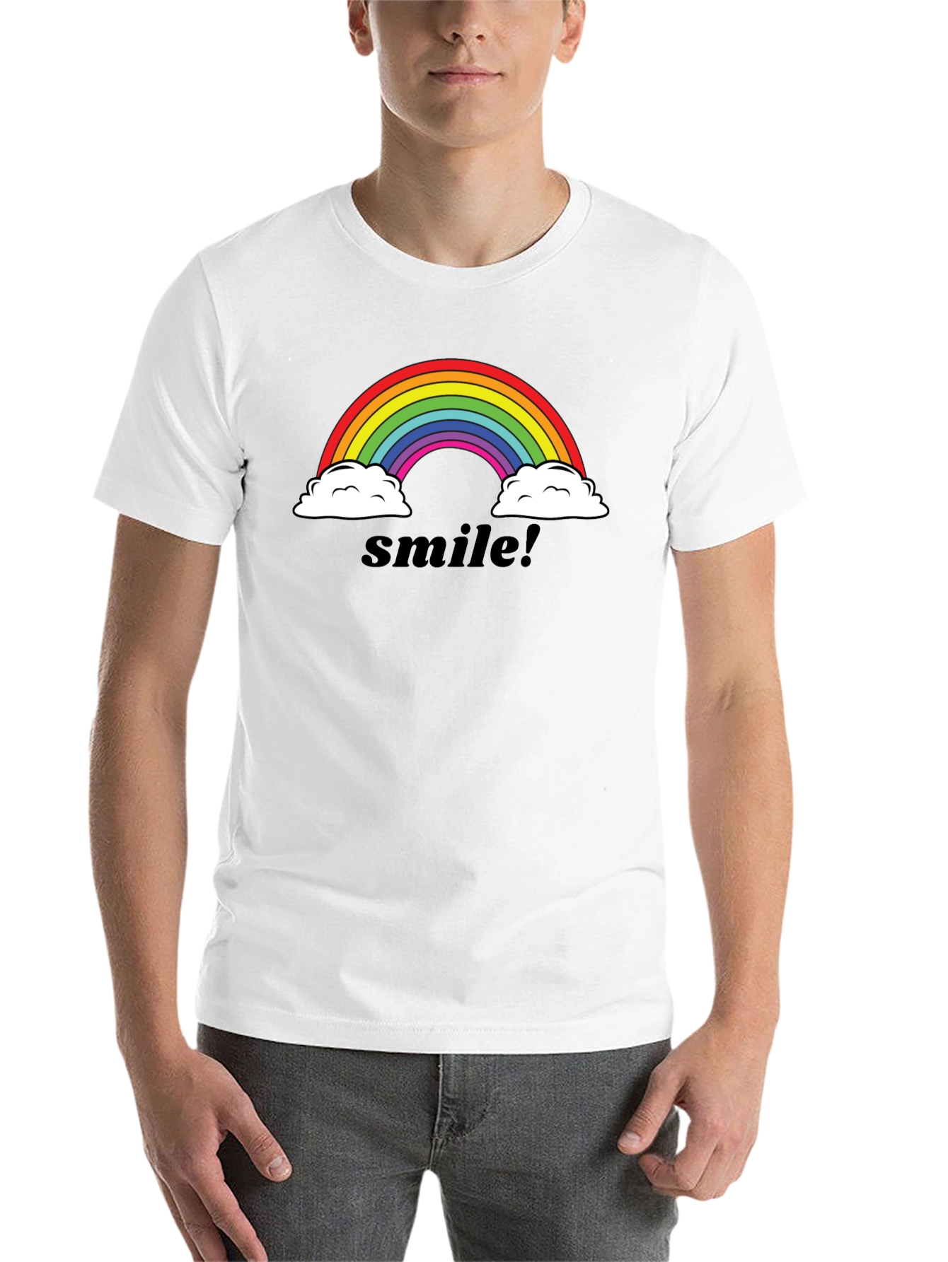 Black Smile Rainbow Graphic Tee -  Comfortable Black T-Shirt view 14