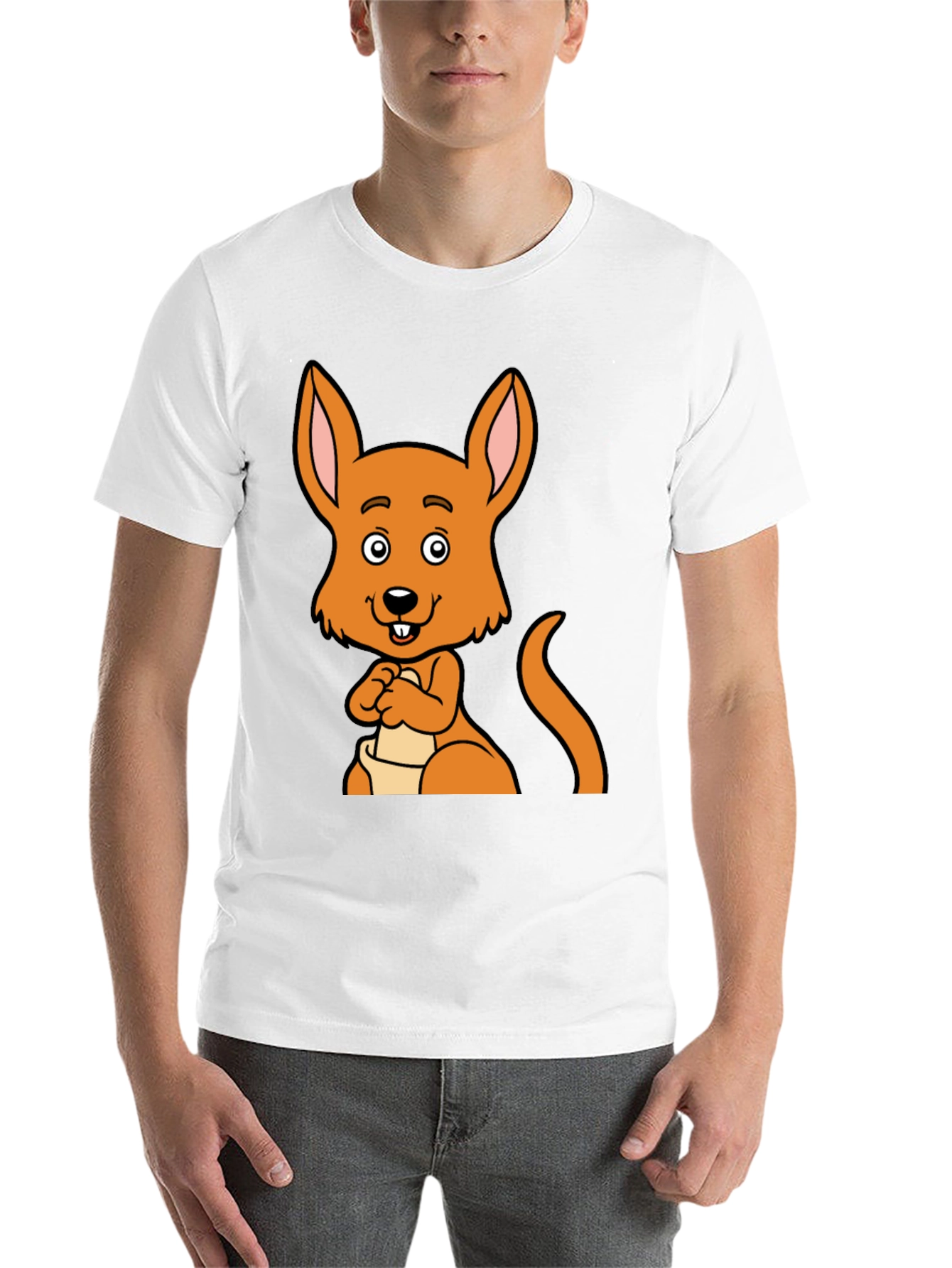 Black Cartoon Kangaroo Graphic Tee - Black Unisex T-Shirt view 14