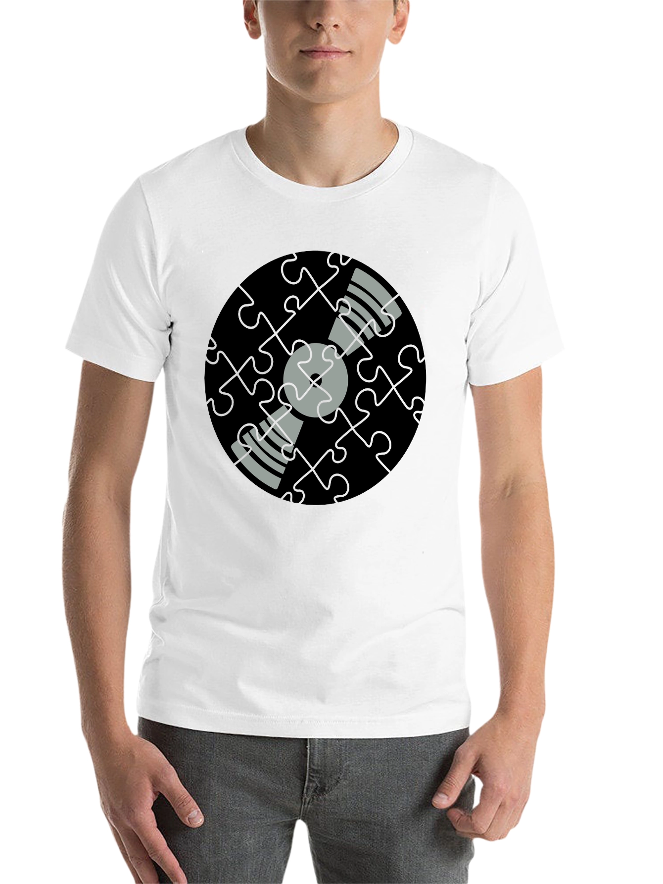 Black Puzzle Piece Vinyl Record Graphic Tee - Black view 14