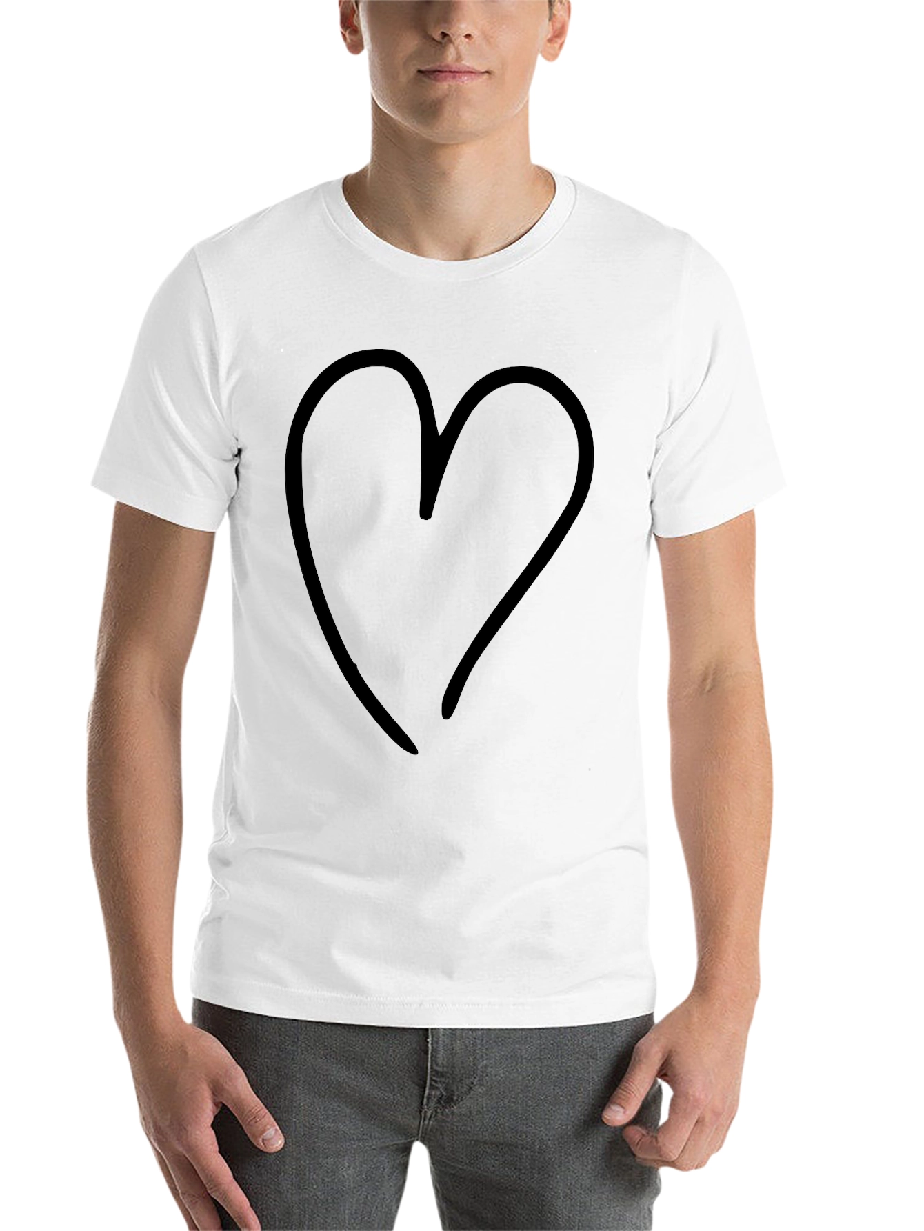Black Minimalist Heart Graphic T-Shirt - Solid Black view 14