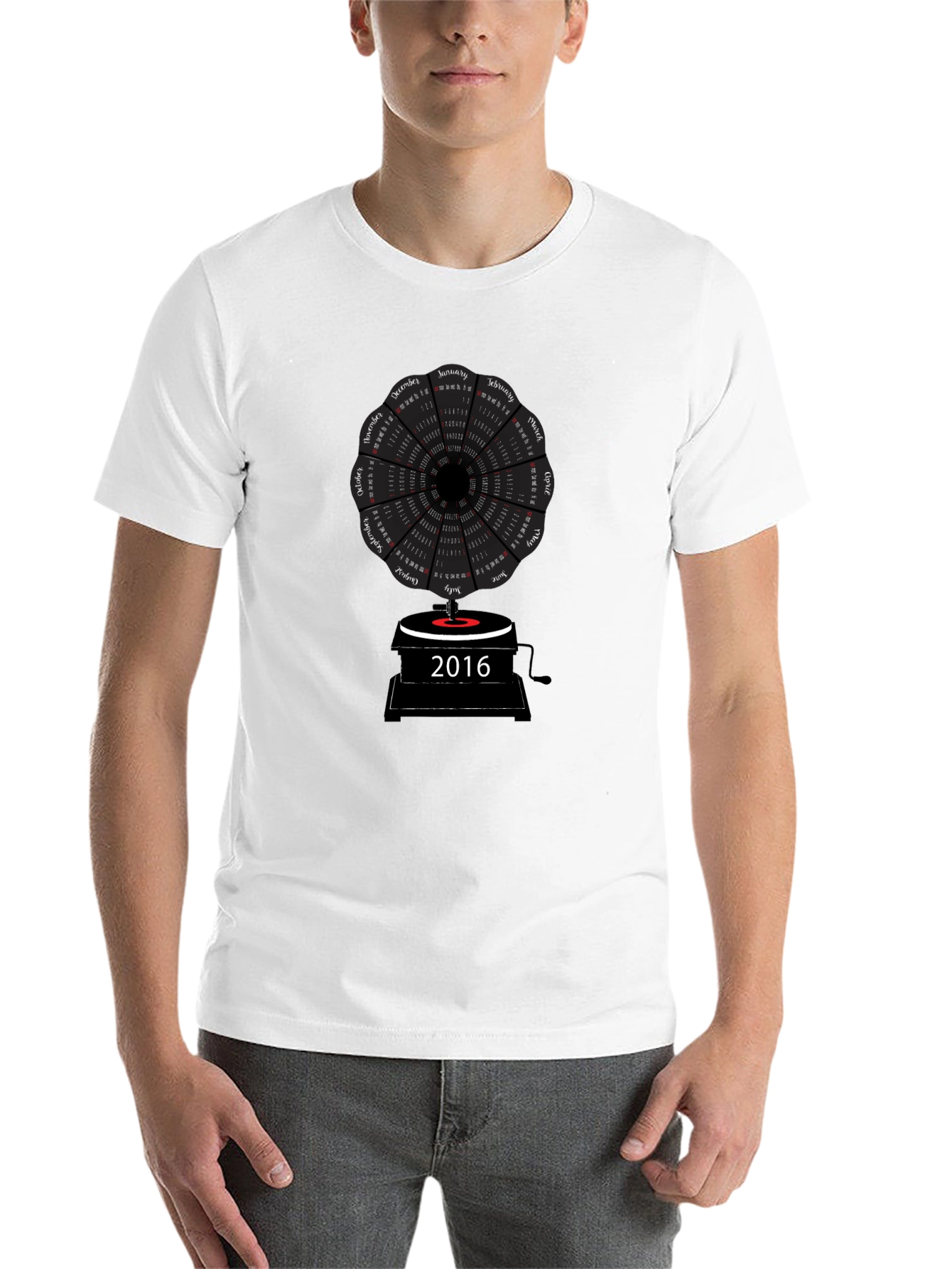 Black 2016 Calendar Turntable T-Shirt view 14