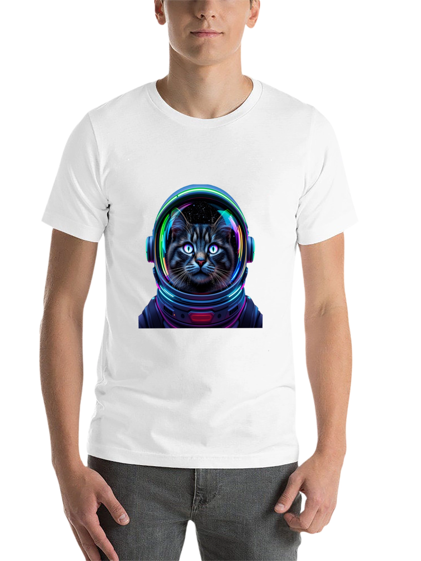 Black Cat Astronaut Graphic T-Shirt - Unisex Black Tee view 14