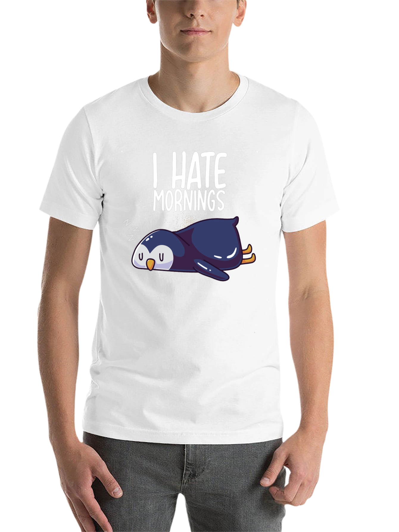 Black I Hate Mornings Penguin Graphic Tee - Black view 14