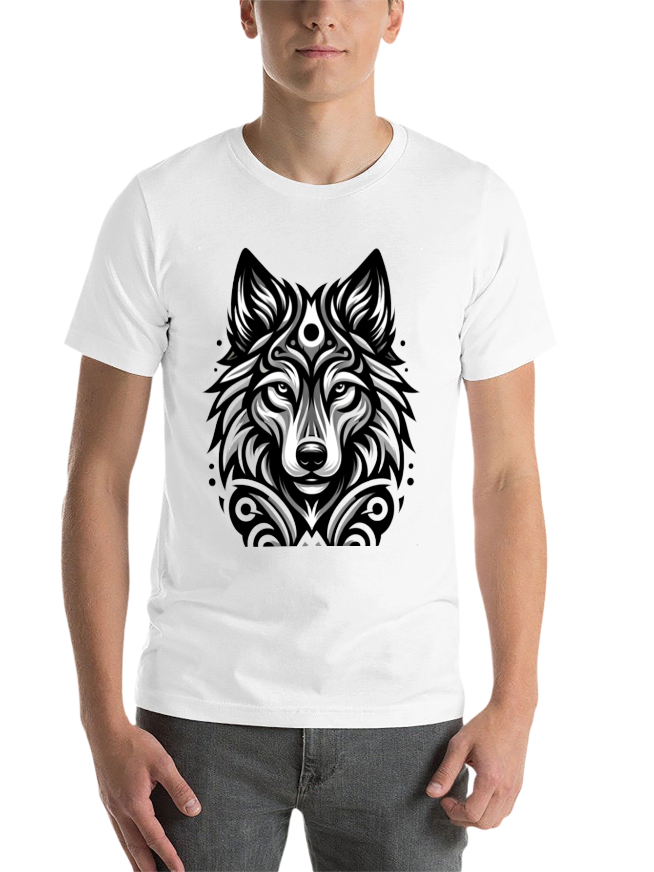 Black Wolf Graphic Print Black T-Shirt view 14