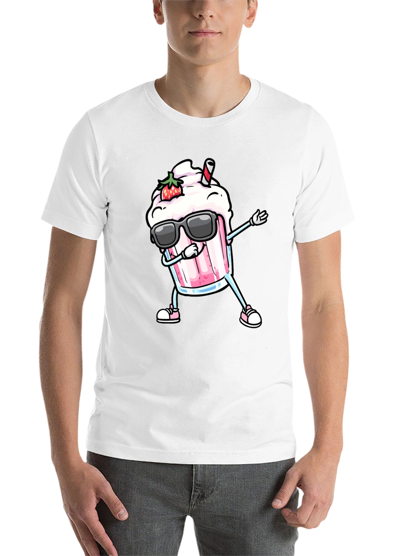 Black Cool Strawberry Milkshake Dabbing Graphic Tee view 14