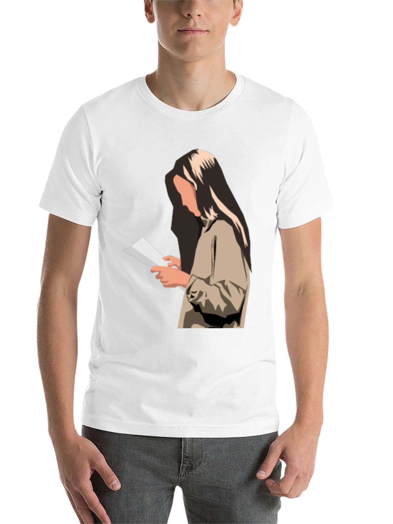 Black Stylish Graphic Print T-Shirt - Reading Woman Design view 14