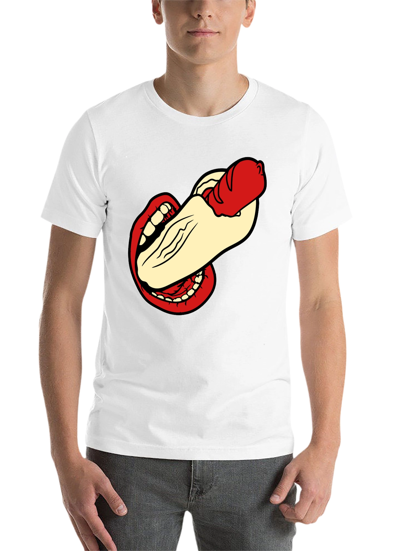 Black Humorous Hot Dog Bite Black T-Shirt view 14