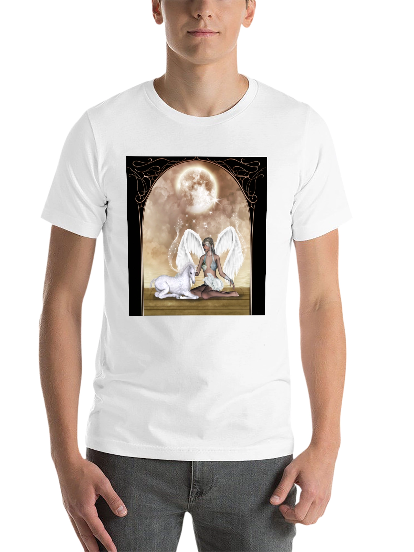 Black Fantasy Angel & Unicorn T-Shirt view 14