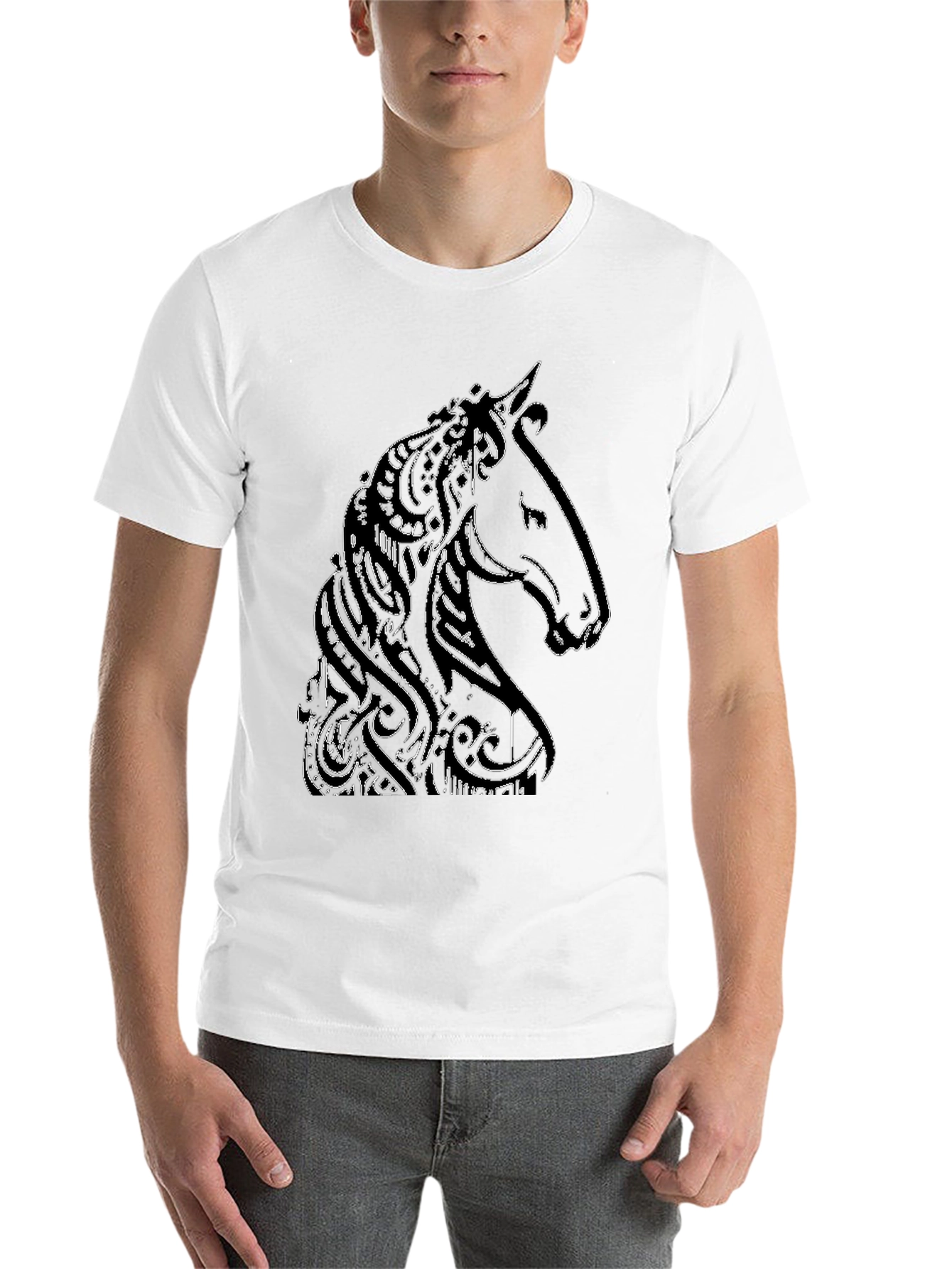 Black Abstract Horse Graphic Tee - Black view 14