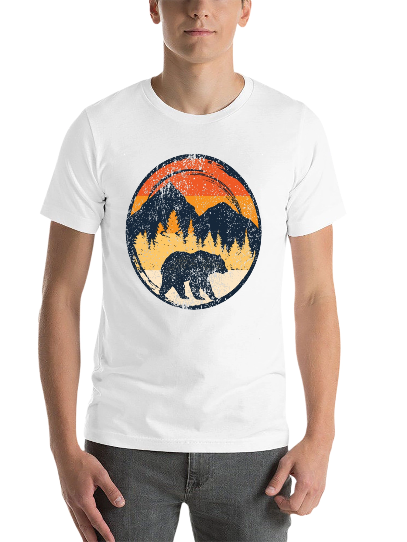 Black Retro Bear Mountain Black T-Shirt view 14