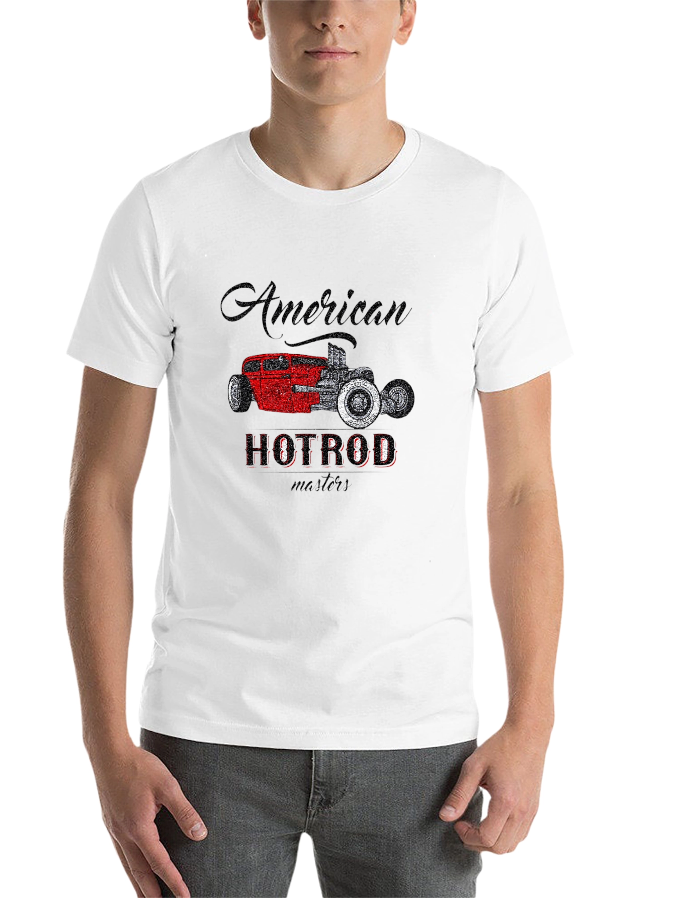Black American Hot Rod Graphic Tee - Vintage Car Design view 14