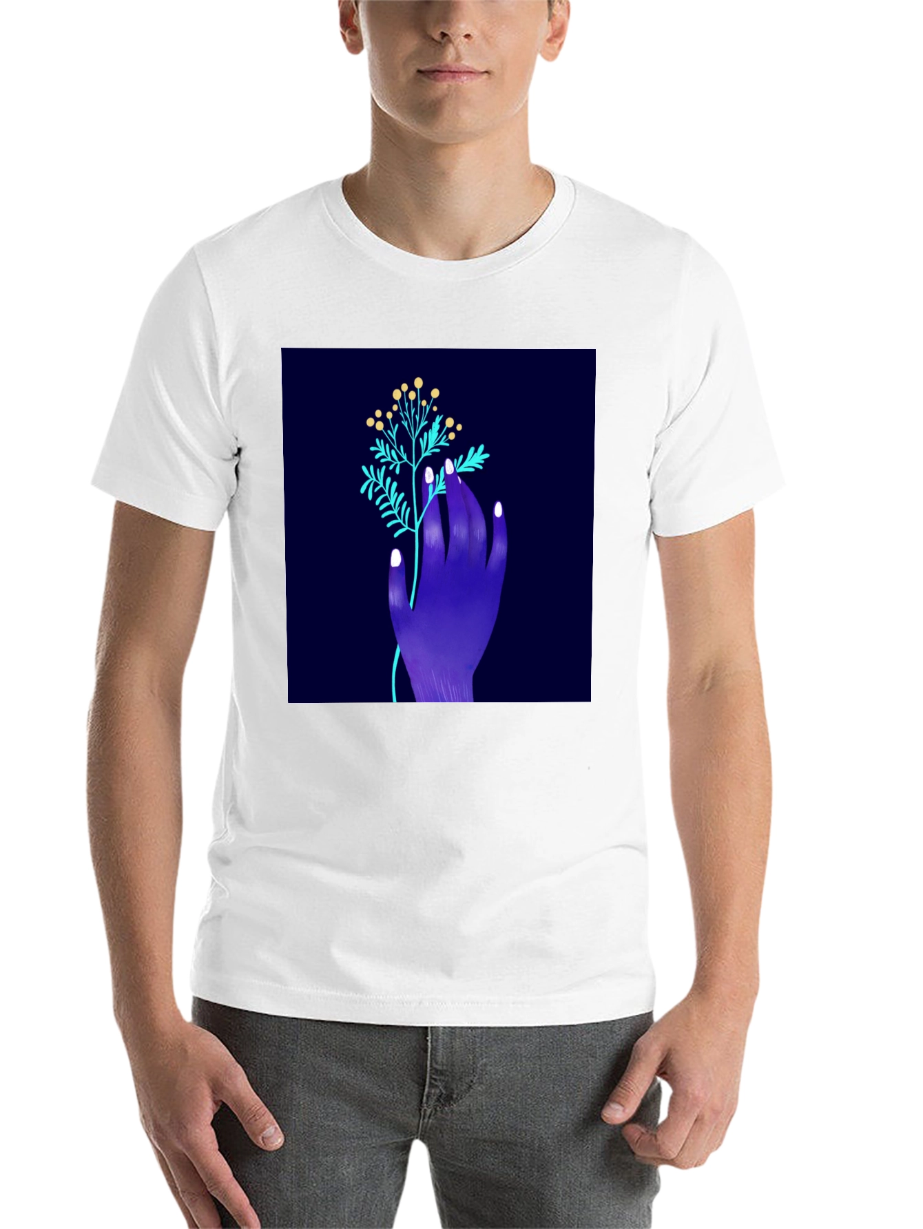 Black Botanical Hand Graphic Tee - Modern Art Shirt view 14