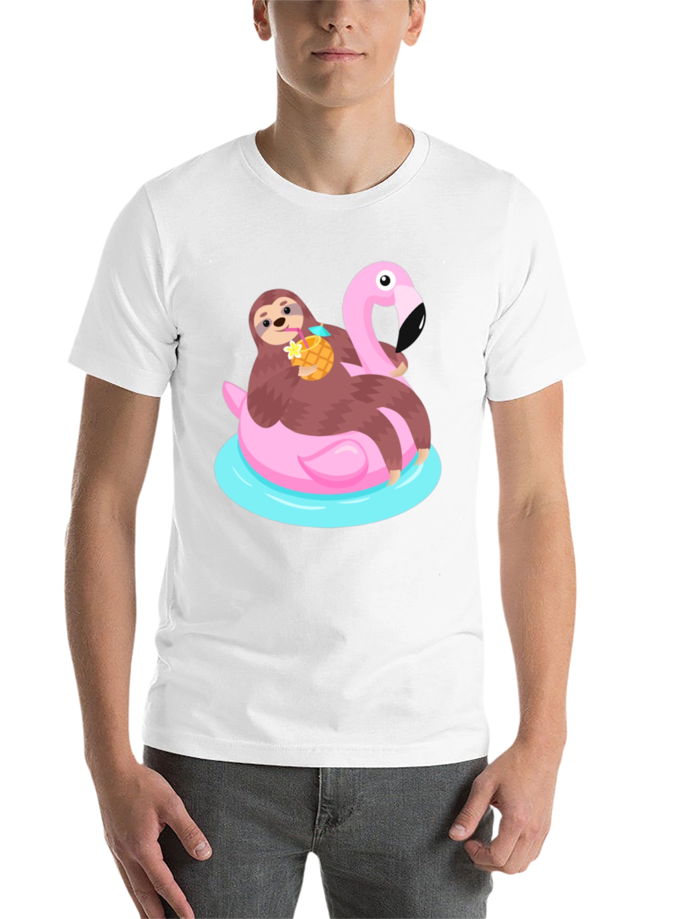 Black Sloth Flamingo Float T-Shirt - Relaxed Summer Vibes view 14