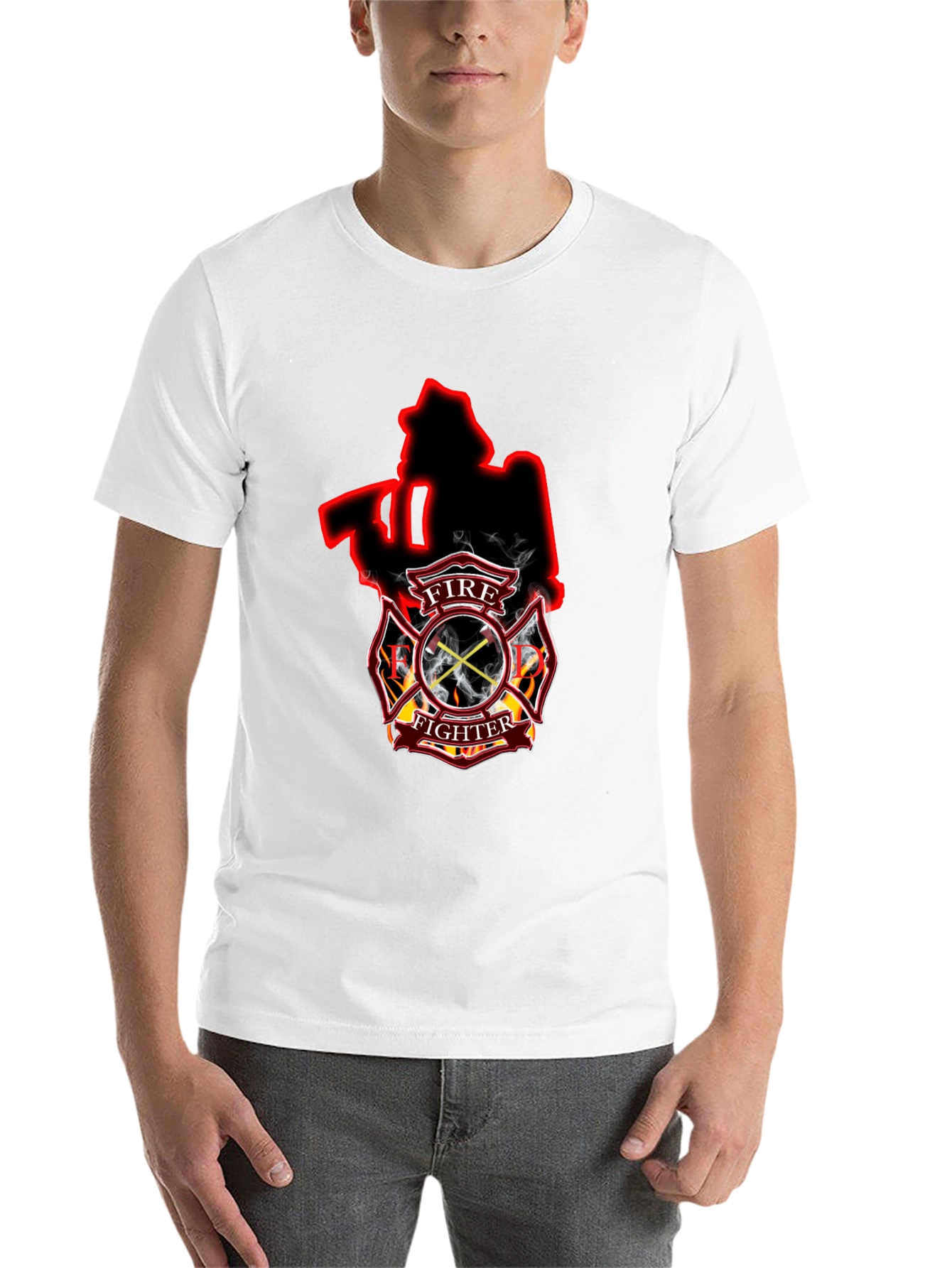Black Firefighter Axe Shield Black T-Shirt view 14