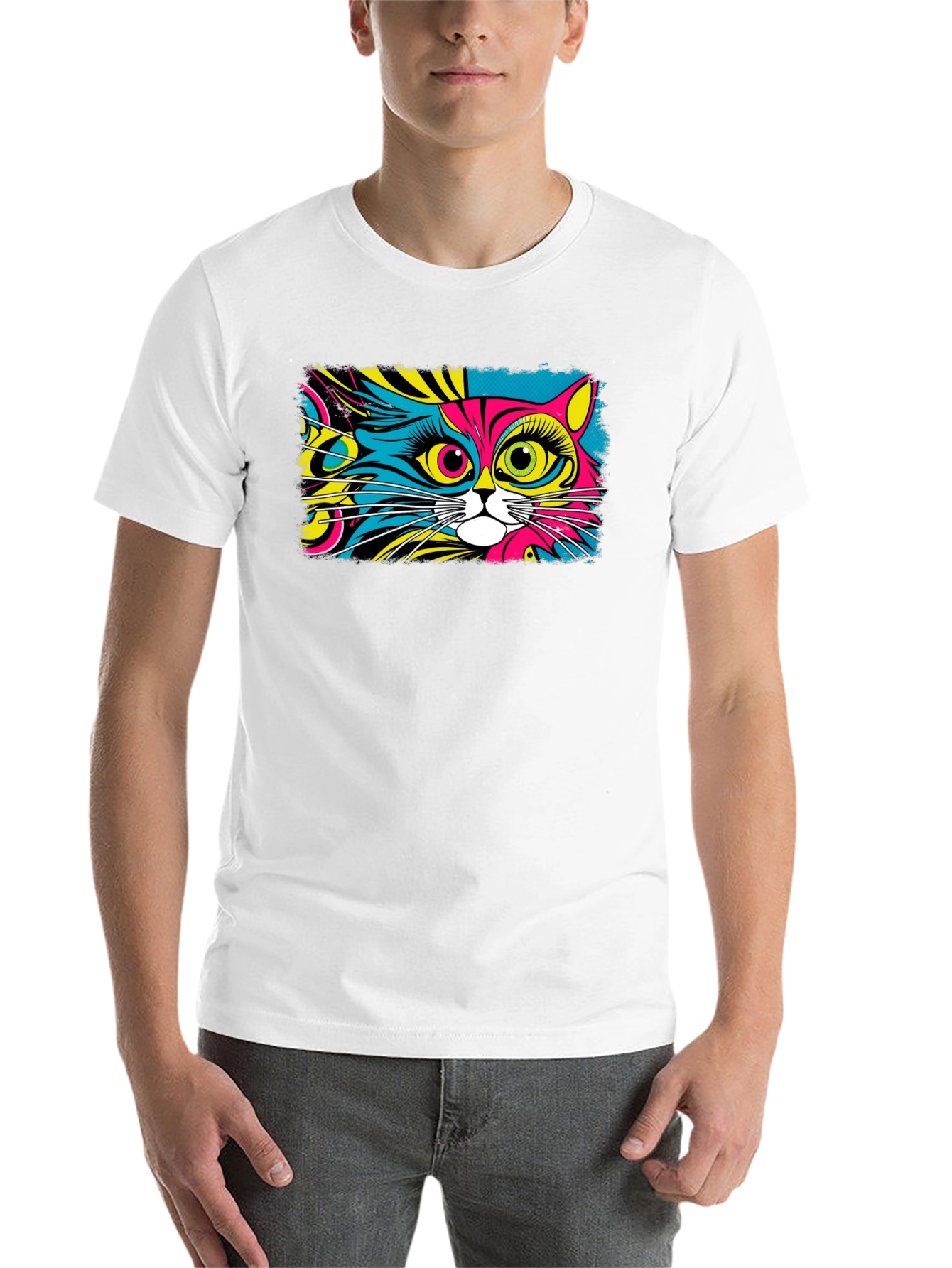 Black Psychedelic Cat Graphic Black T-Shirt view 14