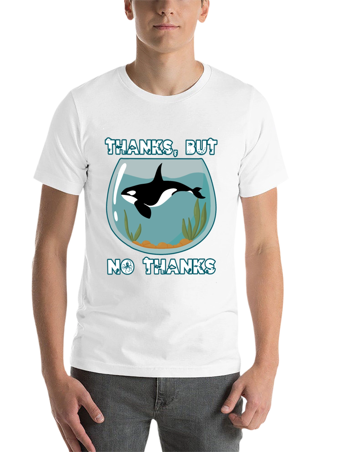 Black Humorous Orca Aquarium Graphic T-Shirt view 14