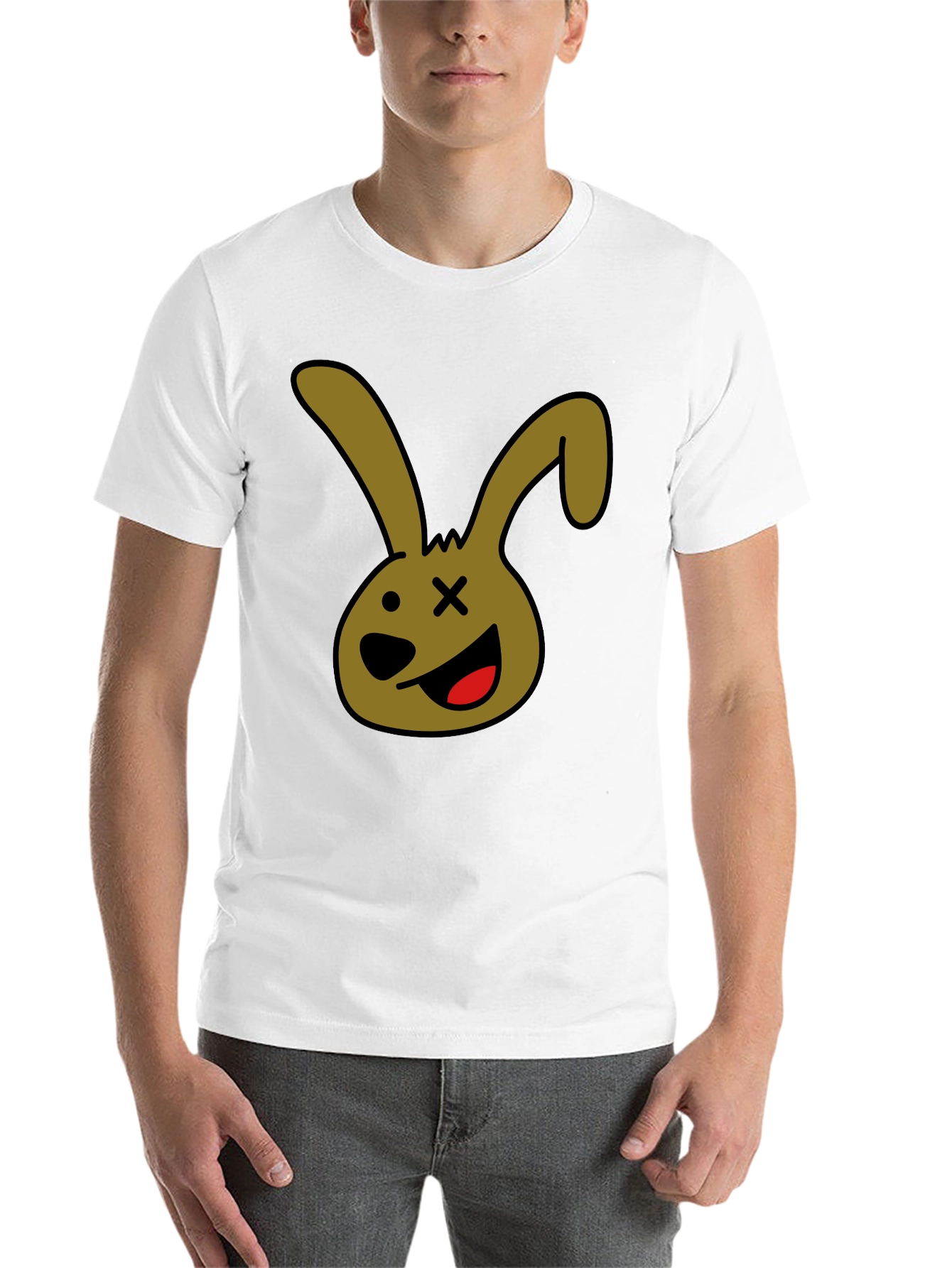 Black Cartoon Bunny Graphic Tee - Black Unisex T-Shirt view 14
