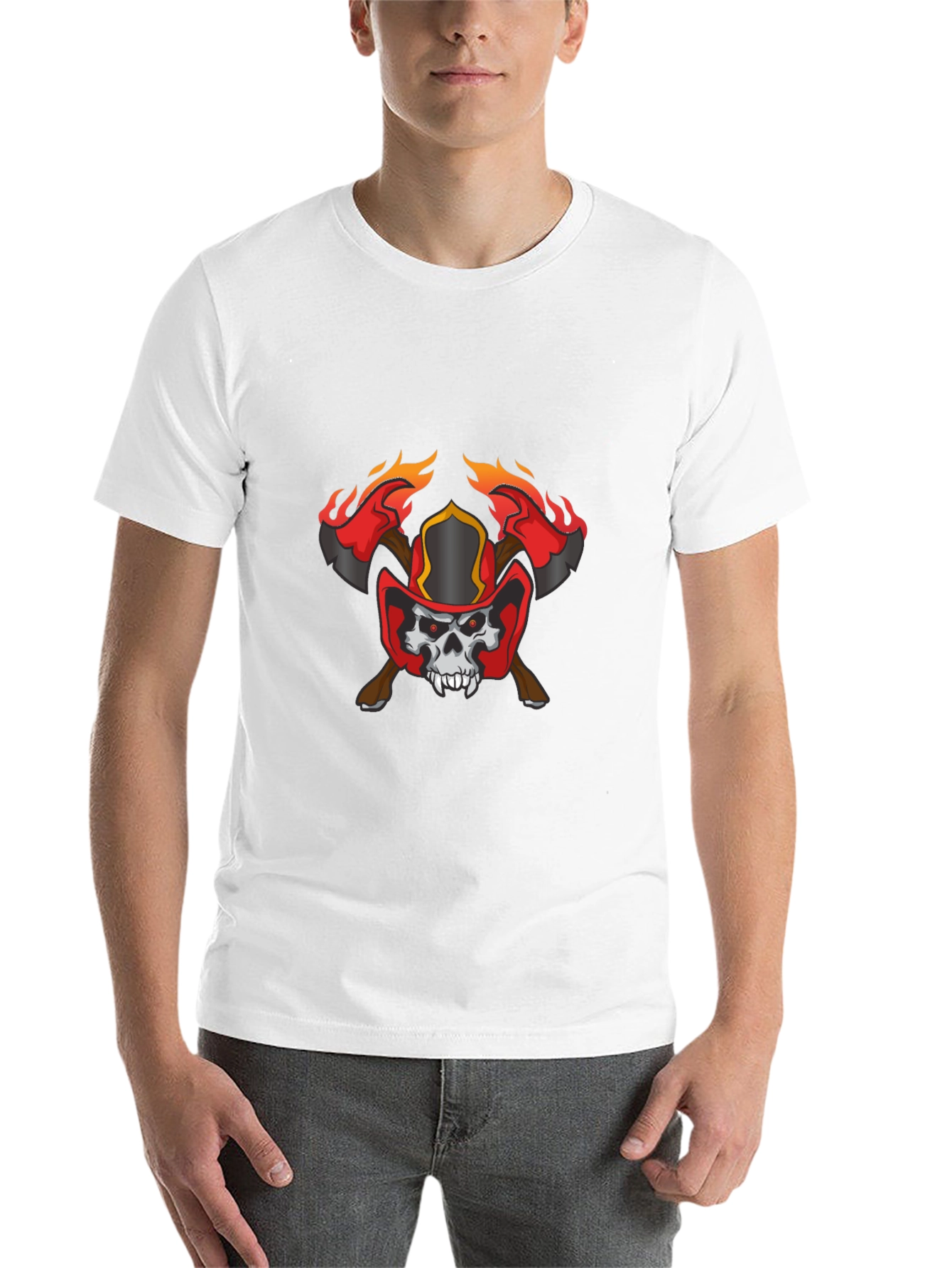 Black Skull Firefighter Axe Graphic T-Shirt view 14