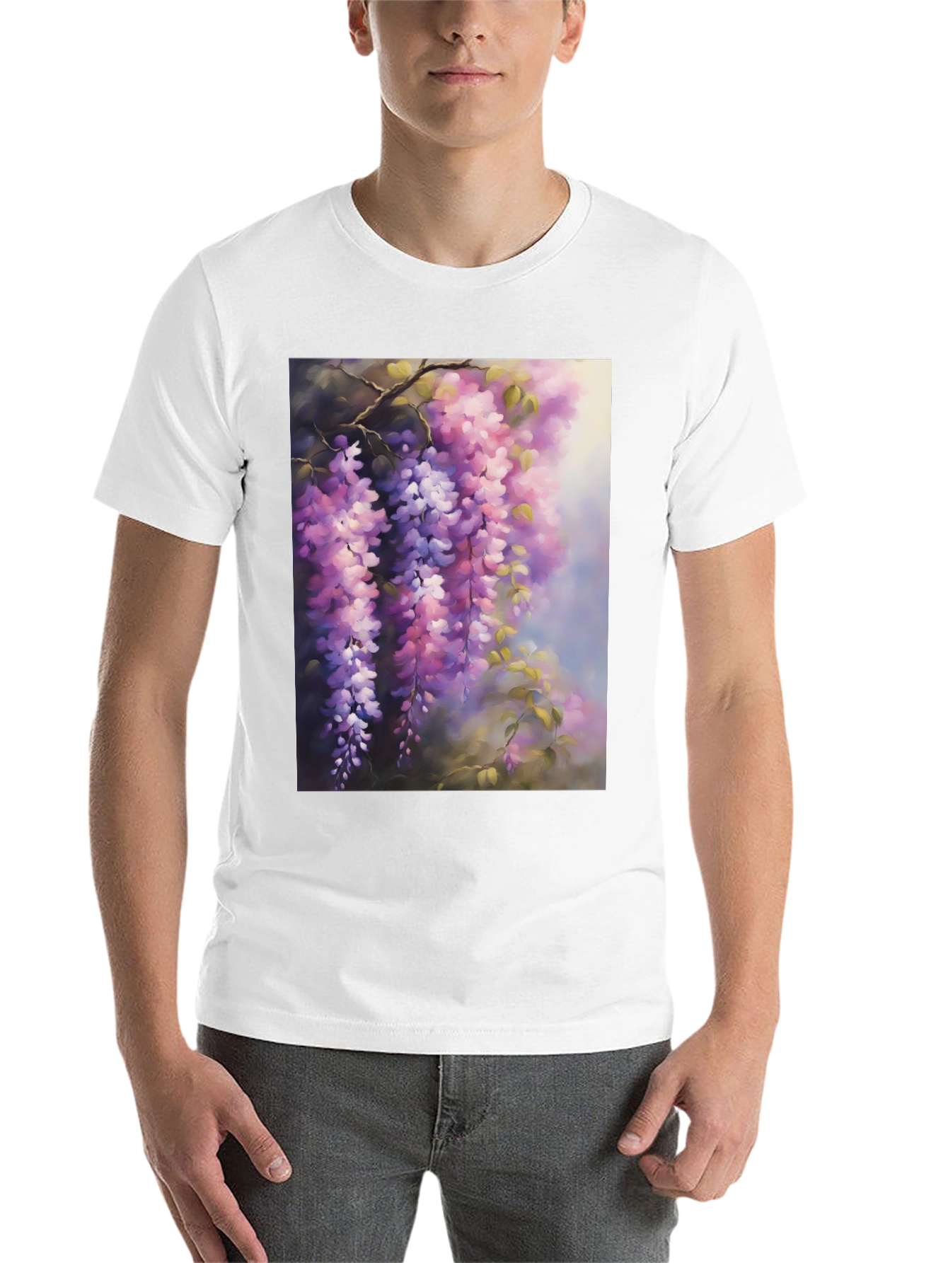 Black Floral Wisteria Print Black T-Shirt view 14