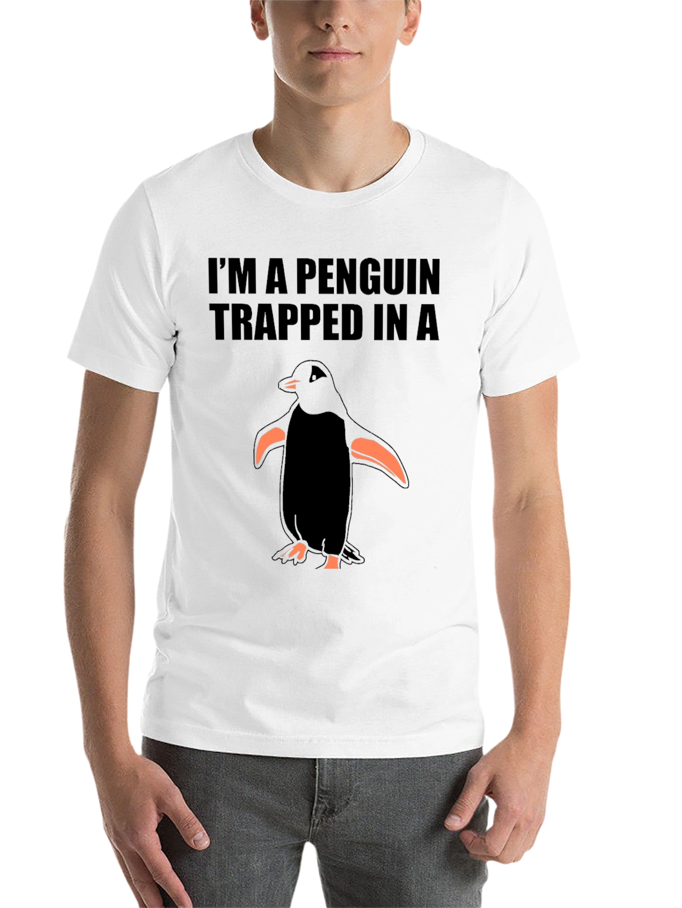 Black Penguin Trapped T-Shirt - Funny Graphic Tee view 14