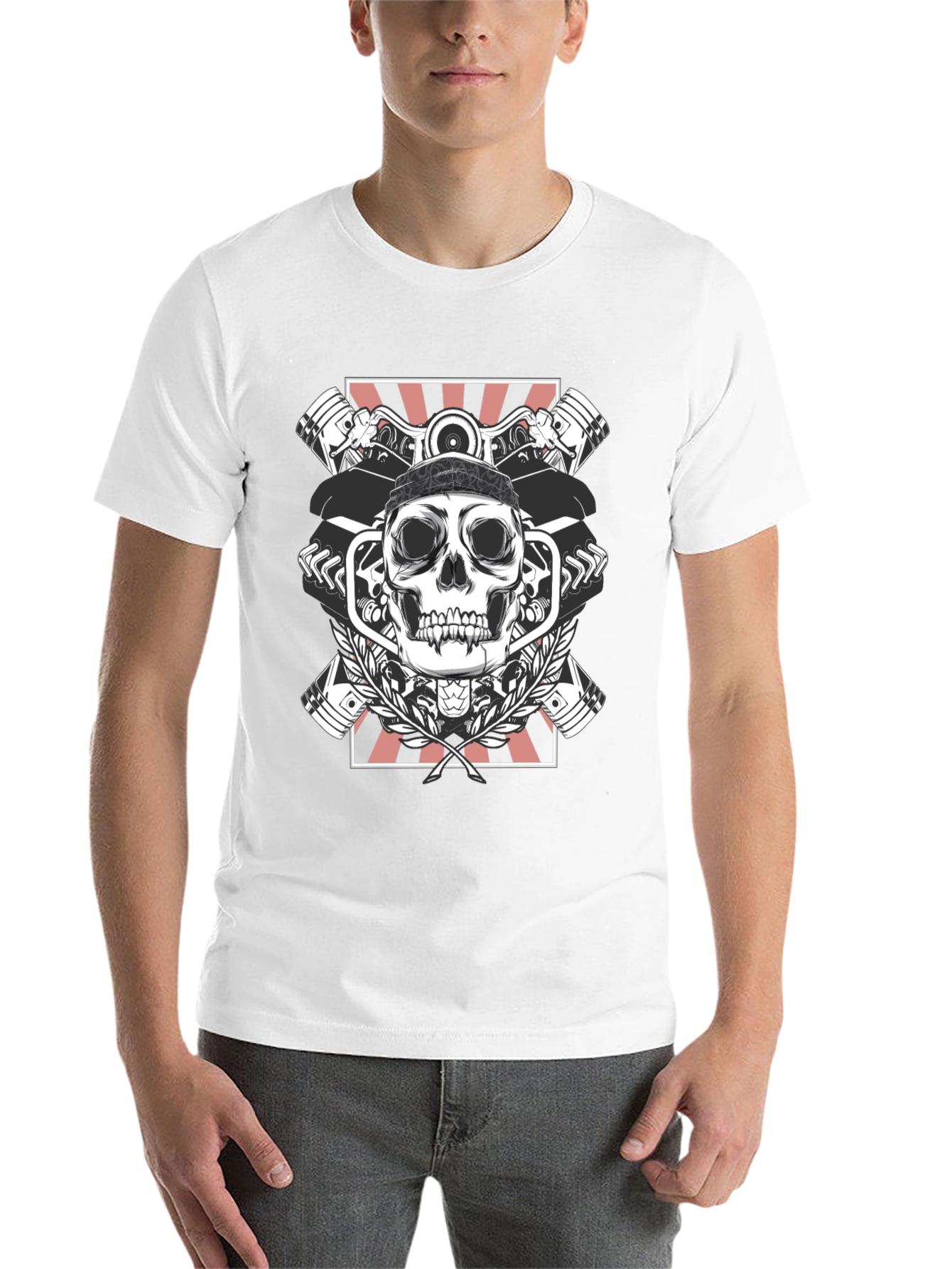 Black Skull & Pistons Graphic Tee - Black view 14