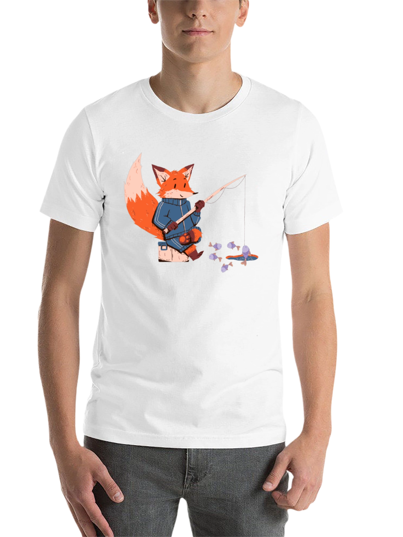 Black Fox Fishing T-Shirt - Cartoon Angler Tee view 14