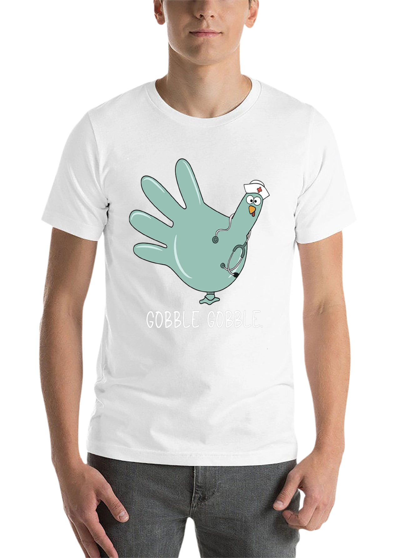 Black Gobble Gobble Nurse Turkey Hand T-Shirt view 14