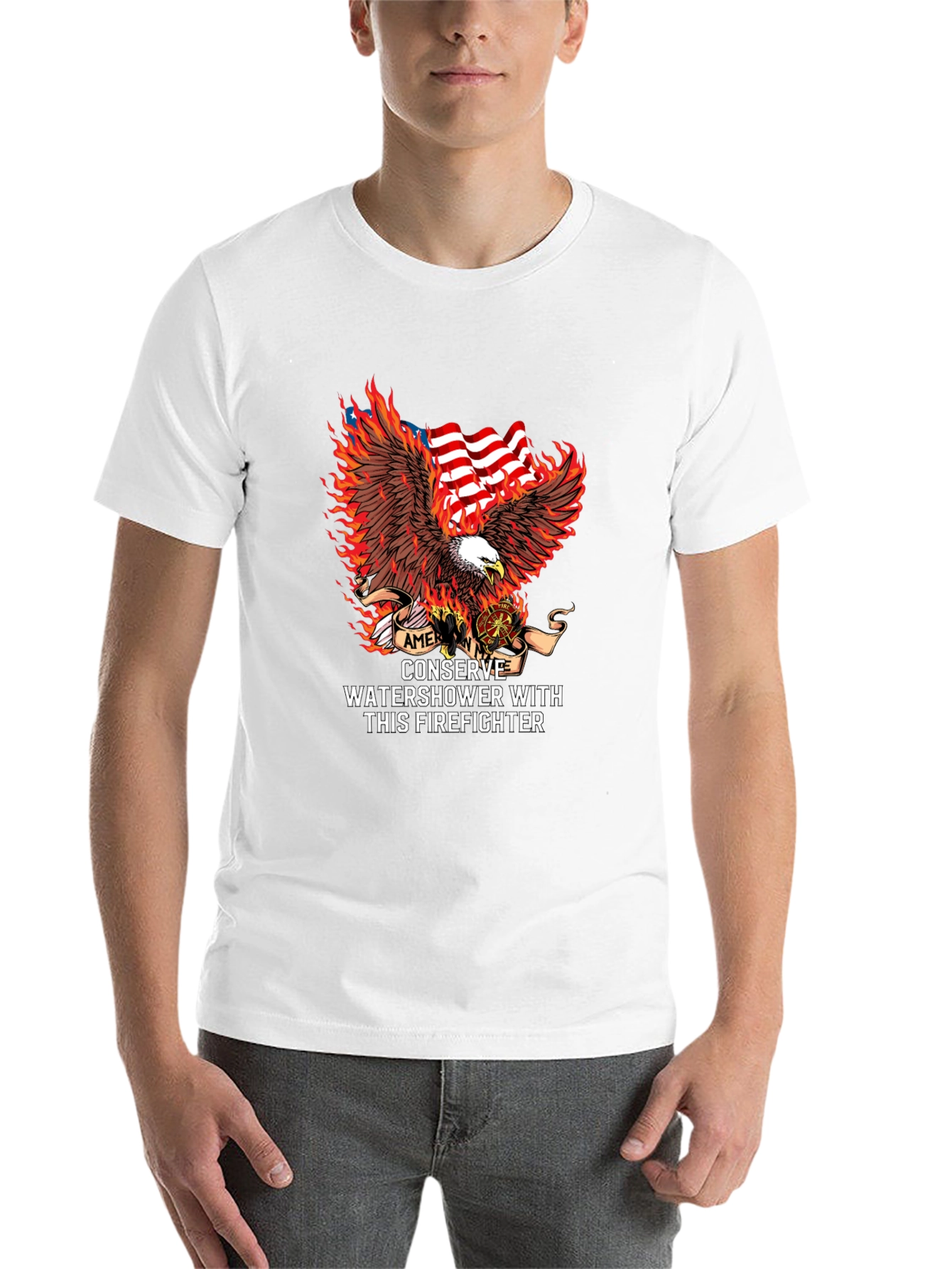 Black American Firefighter Eagle Graphic Tee view 14