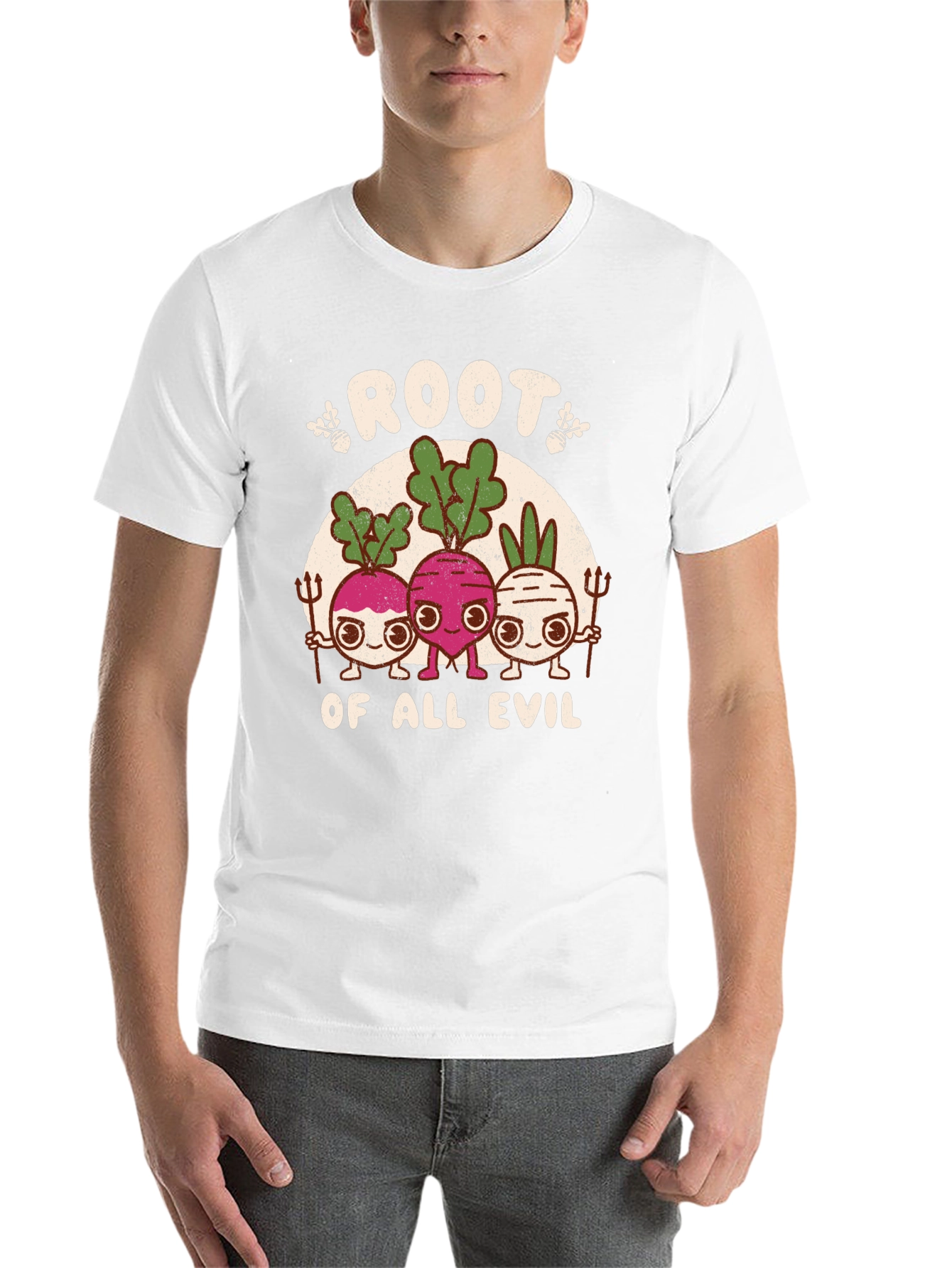 Black Root of All Evil Graphic T-Shirt - Funny Vegetable Tee view 14