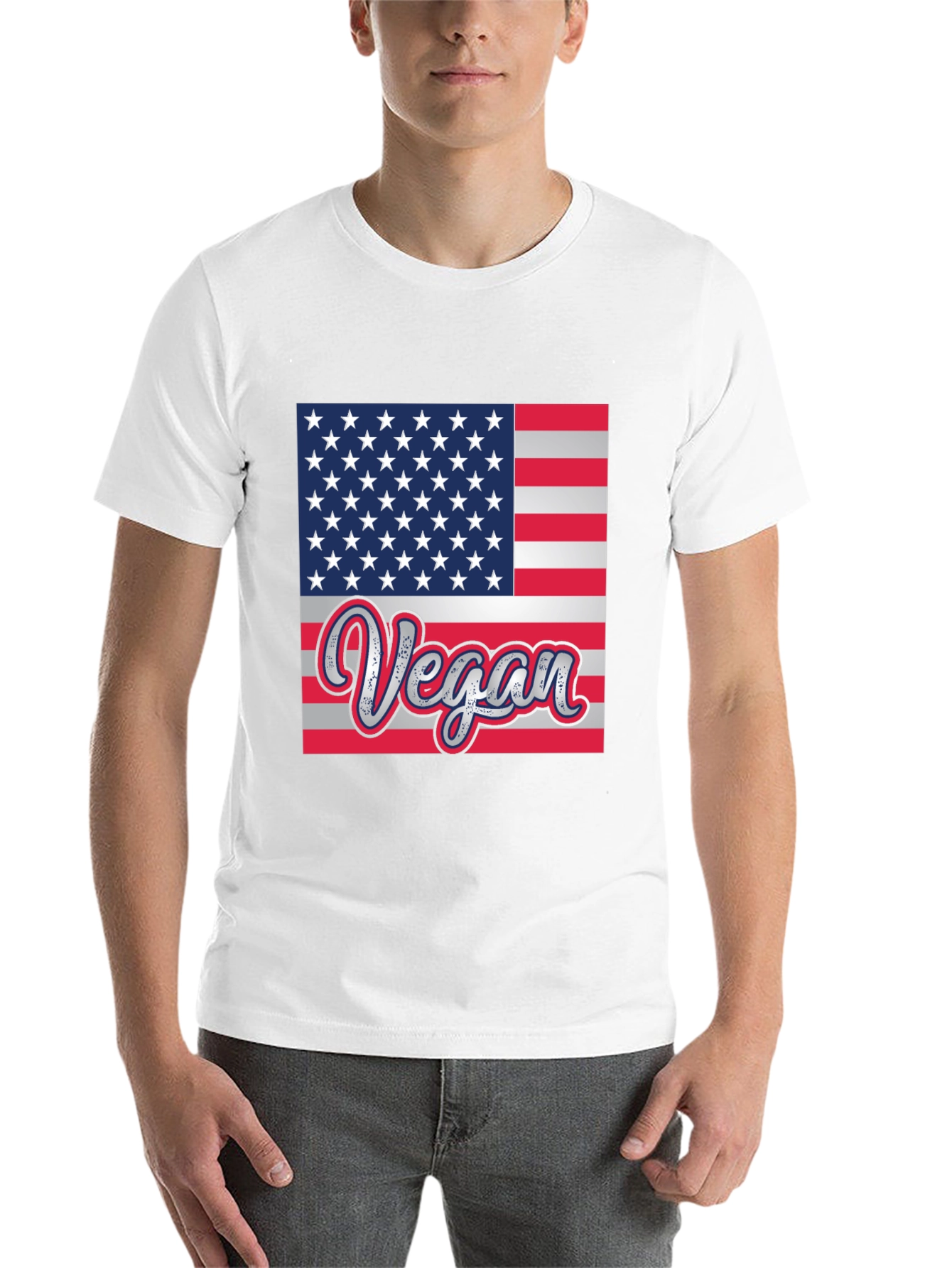 Black Vegan American Flag Graphic T-Shirt view 14