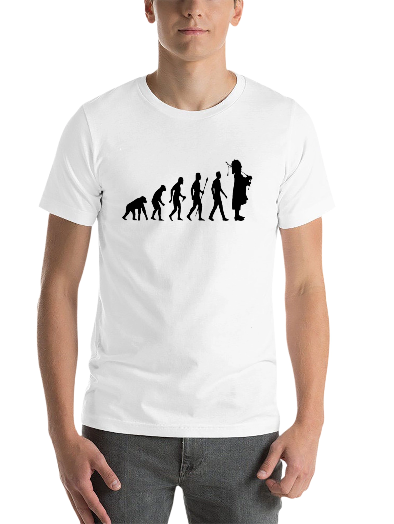 Black Evolution of Man Scottish Bagpiper Black T-Shirt view 14