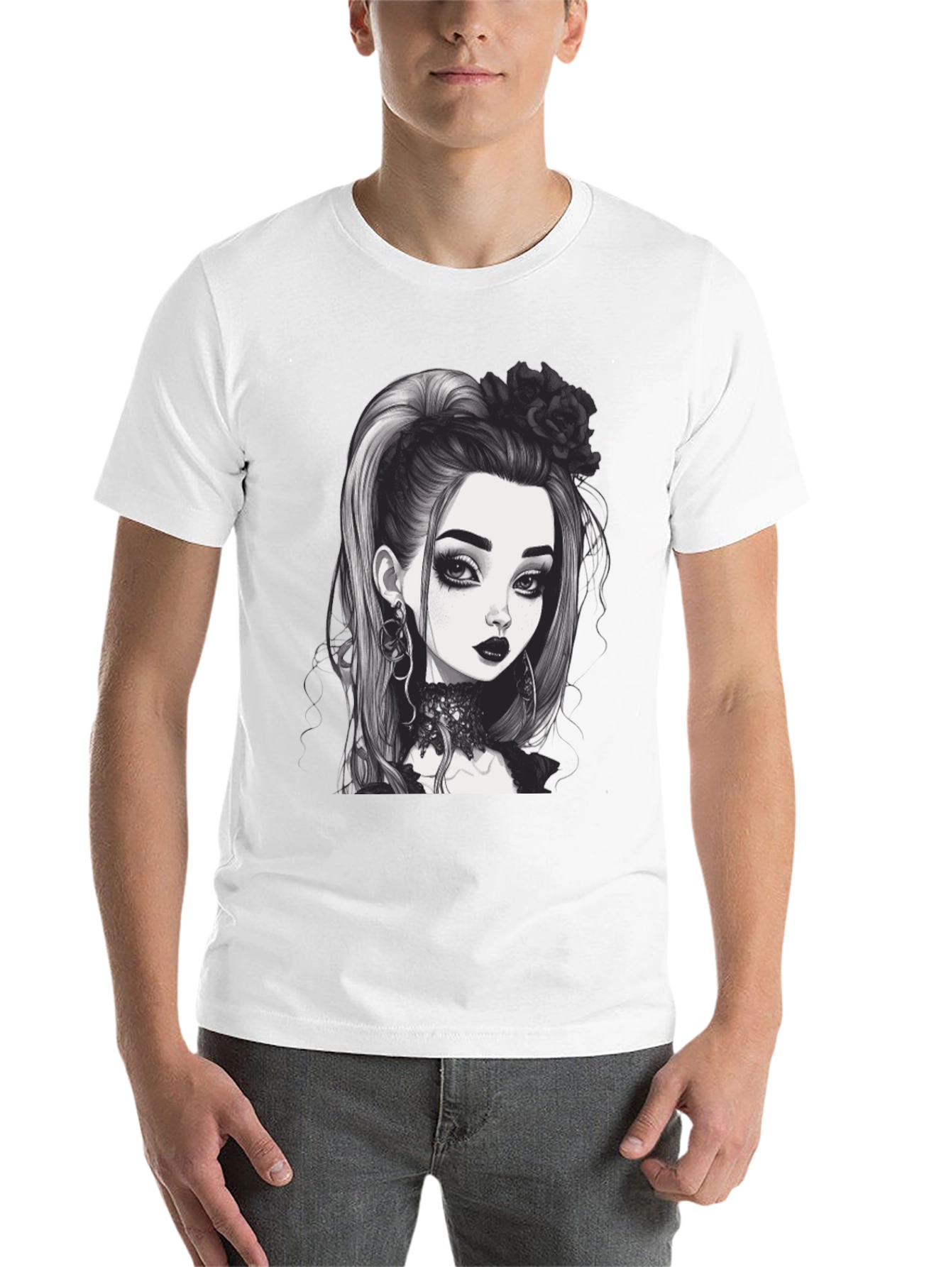 Black Gothic Girl Graphic Tee - Black Cotton T-Shirt view 14
