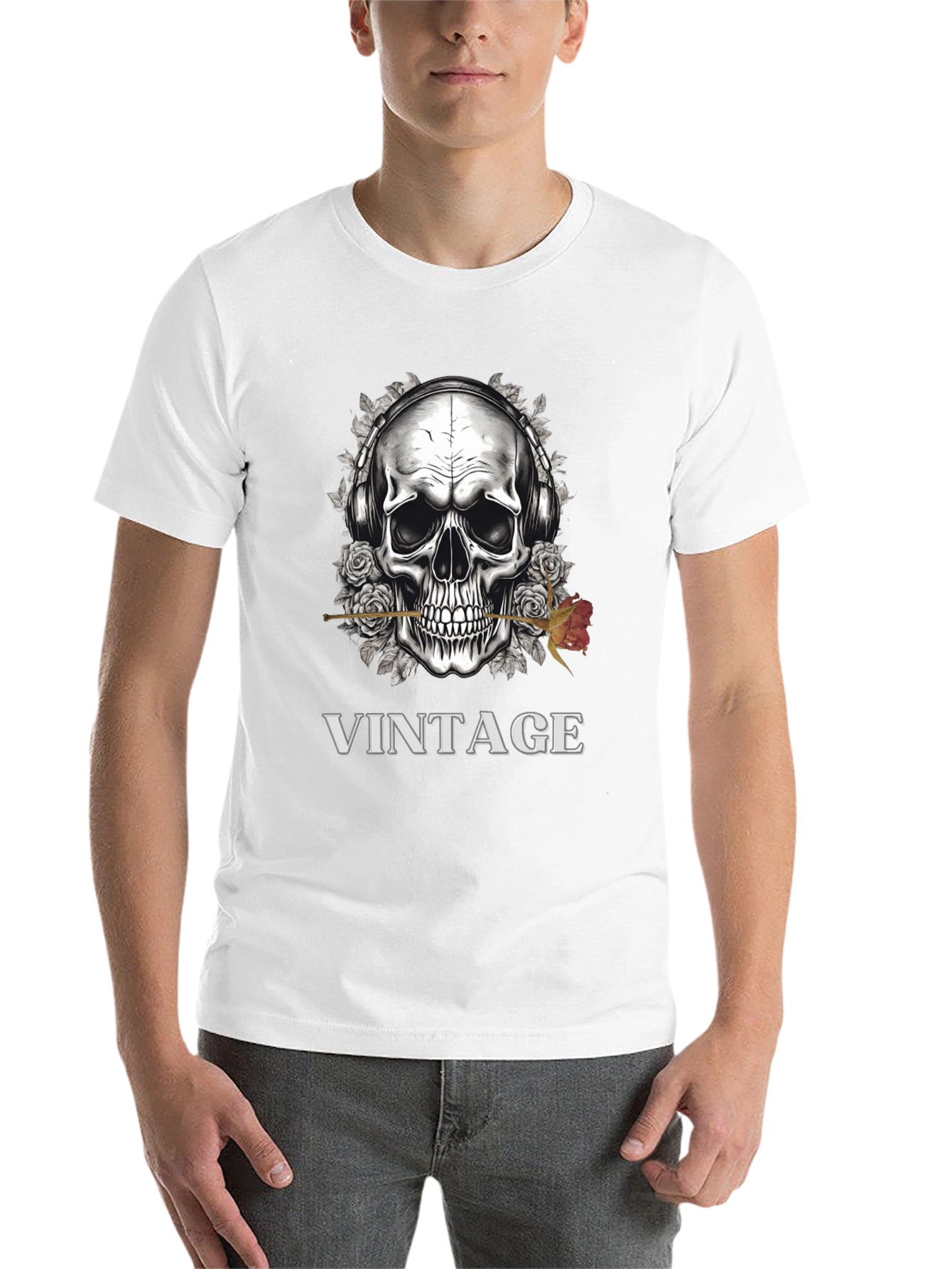 Black Vintage Skull Graphic Tee view 14
