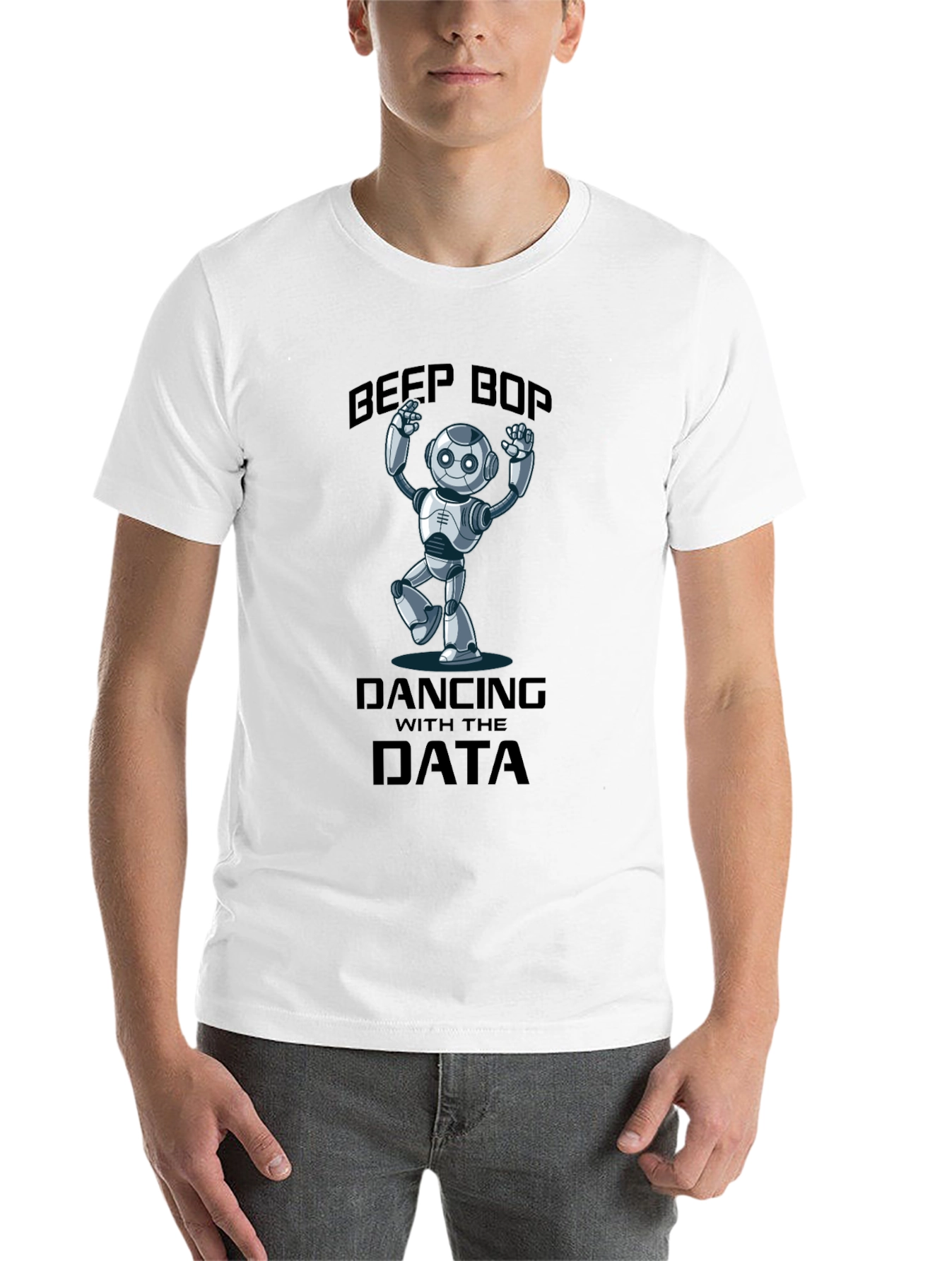 Black Data Dancing Robot T-Shirt - Beep Boop Fun! view 14