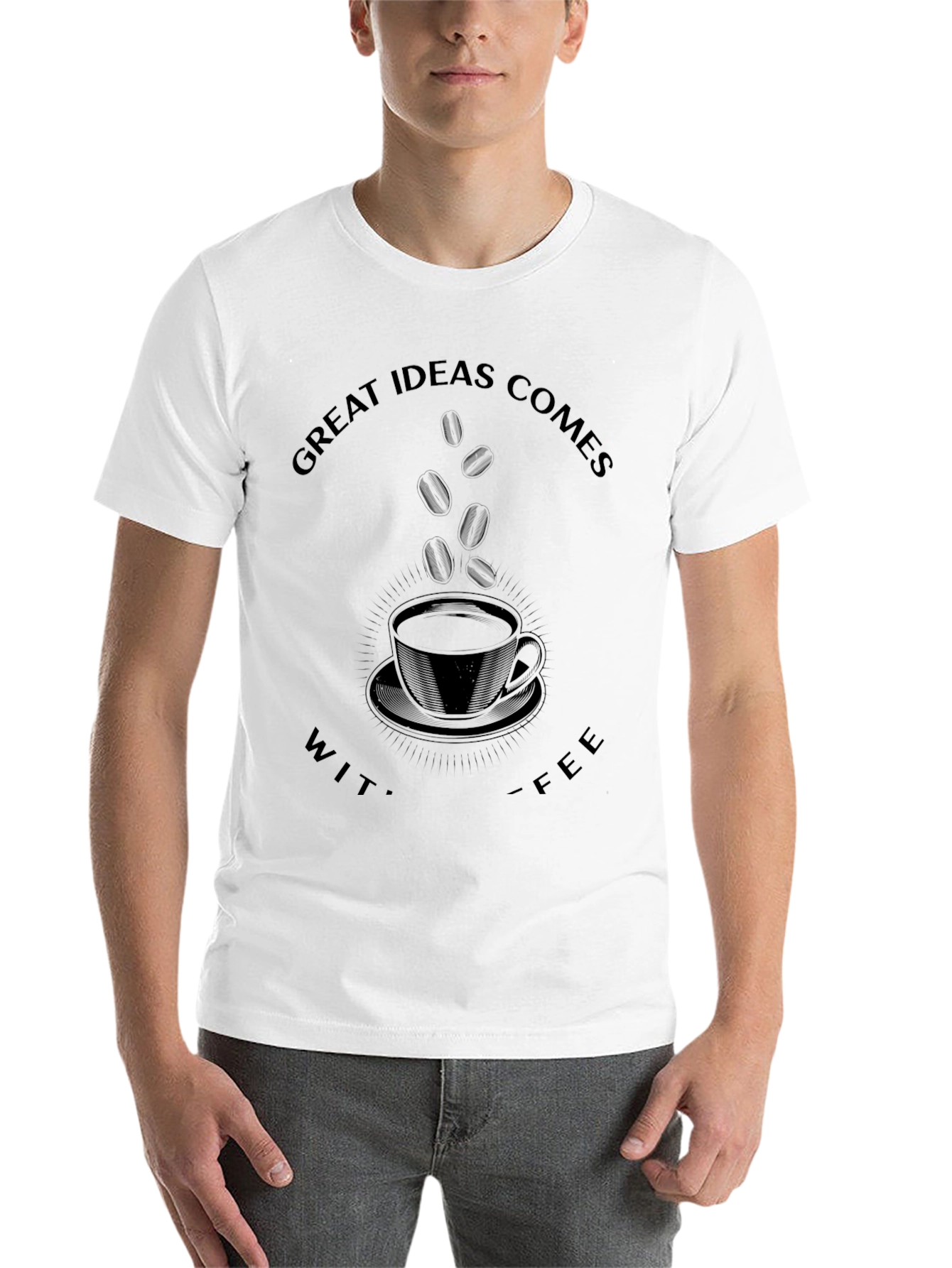 Black Great Ideas Comes With Coffee Black Graphic Tee view 14
