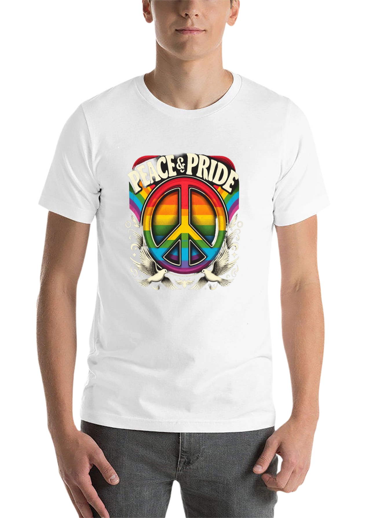 Black Peace & Pride Rainbow Graphic T-Shirt view 14