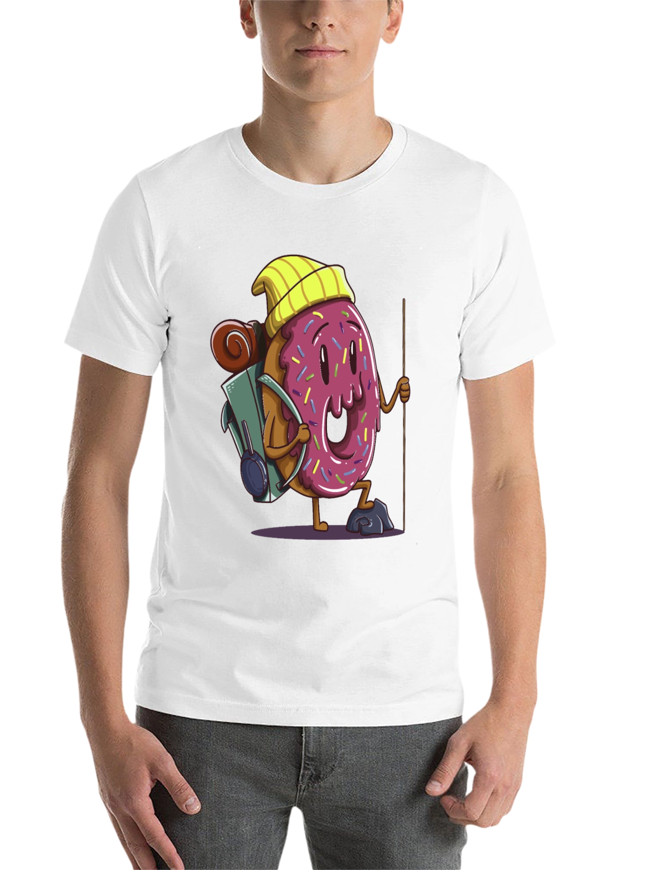 Black Donut Hiker Graphic Tee - Black Cotton T-Shirt view 14