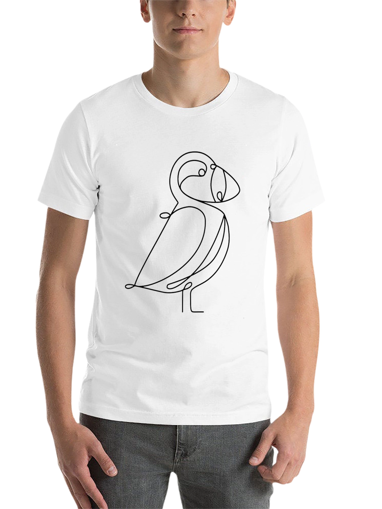 Black Minimalist Line Art Bird Black T-Shirt view 14