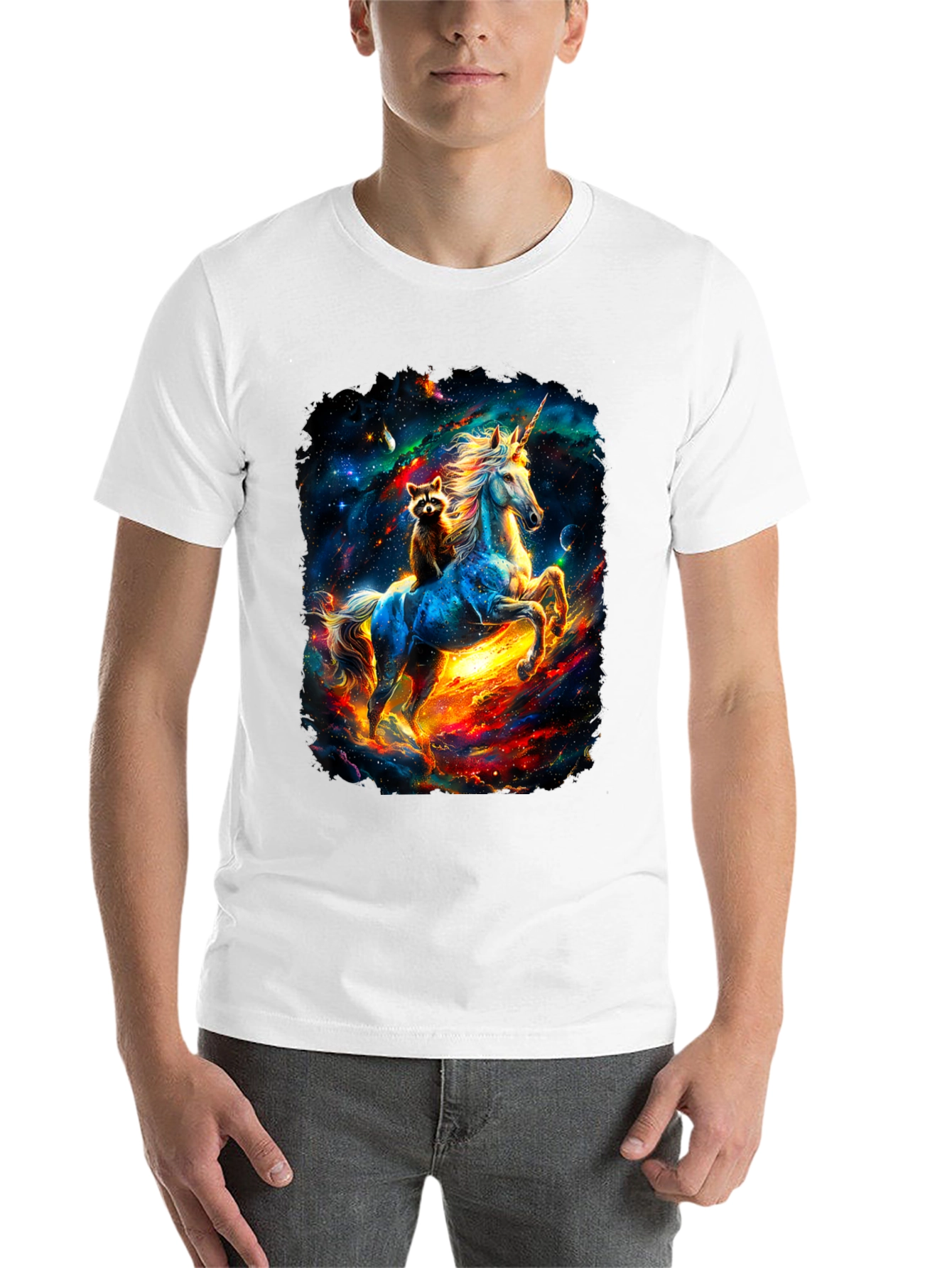 Black Cosmic Unicorn & Raccoon Graphic Tee view 14