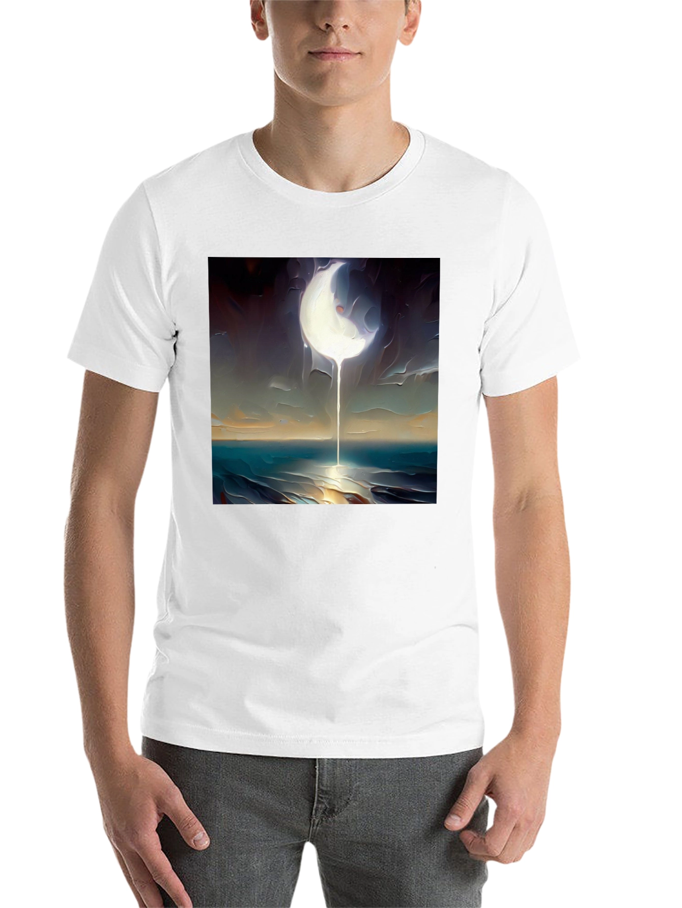 Black Abstract Moonscape Graphic Tee - Black Cotton Casual view 14