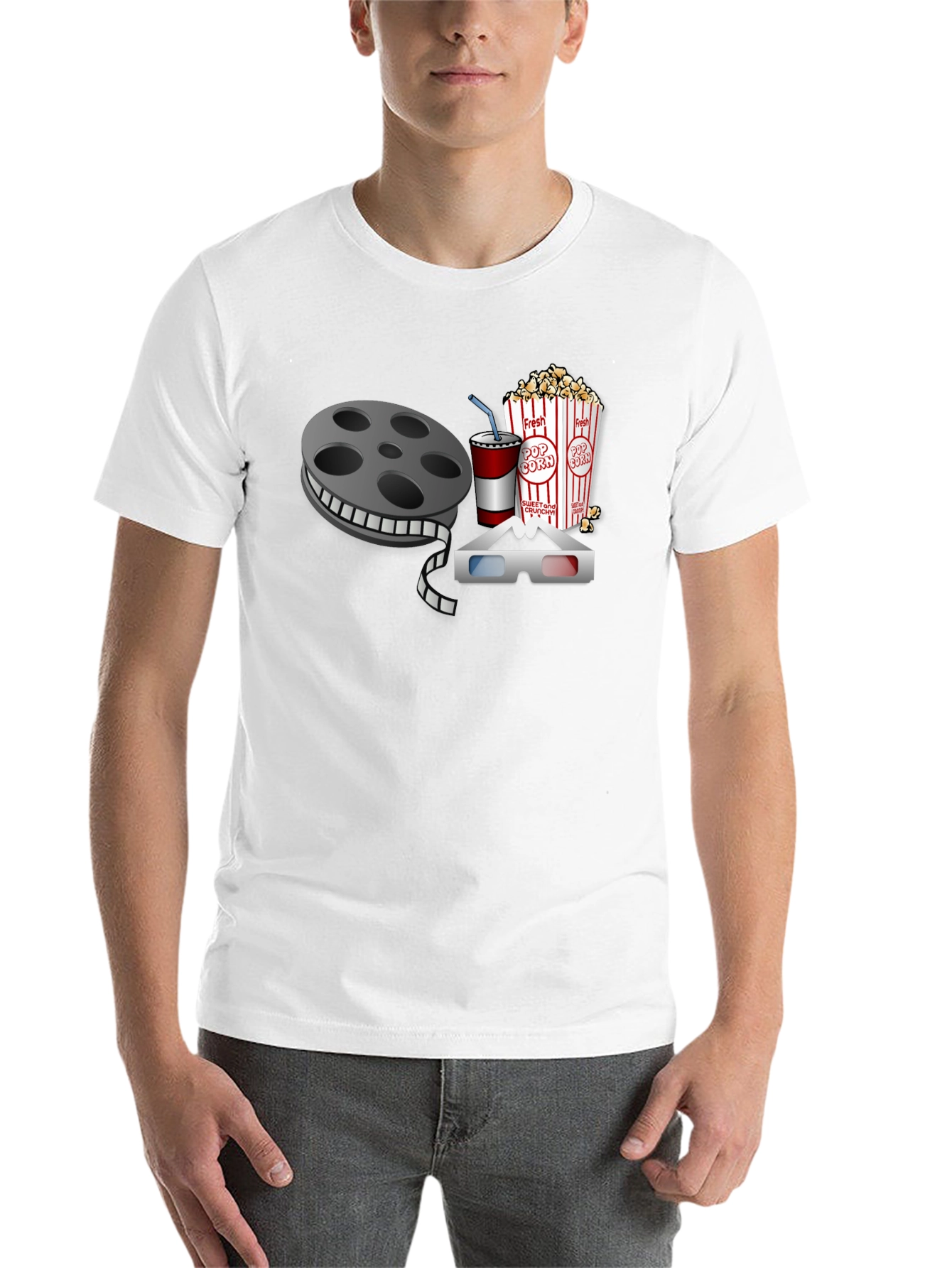 Black Movie Night T-Shirt: Reel, Popcorn, Soda & 3D Glasses view 14