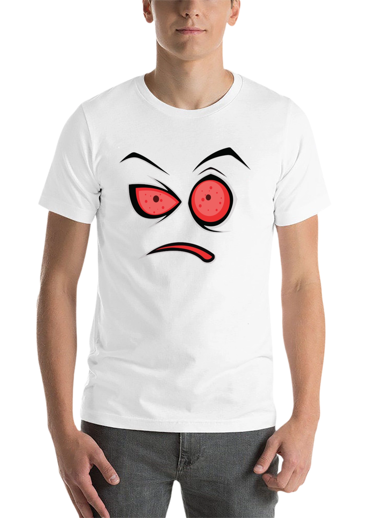 Black Men's Black T-Shirt with Angry Face Design view 14