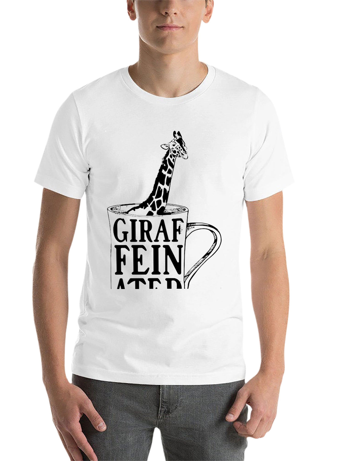 Black Giraffeinated Black T-Shirt - Quirky Coffee Lover Tee view 14