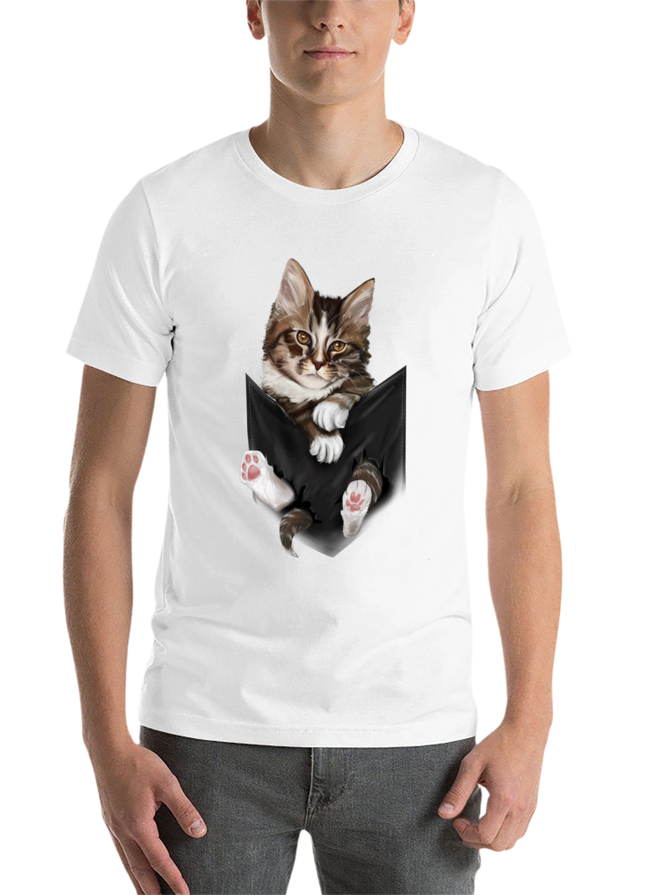 Black Cat Pocket T-Shirt - Novelty Animal Tee view 14