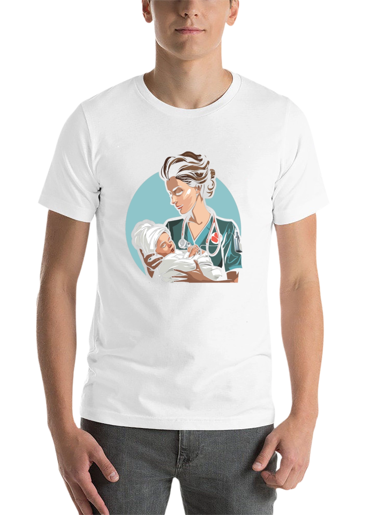 Black Nurse & Baby Graphic Tee - Black Cotton T-Shirt view 14