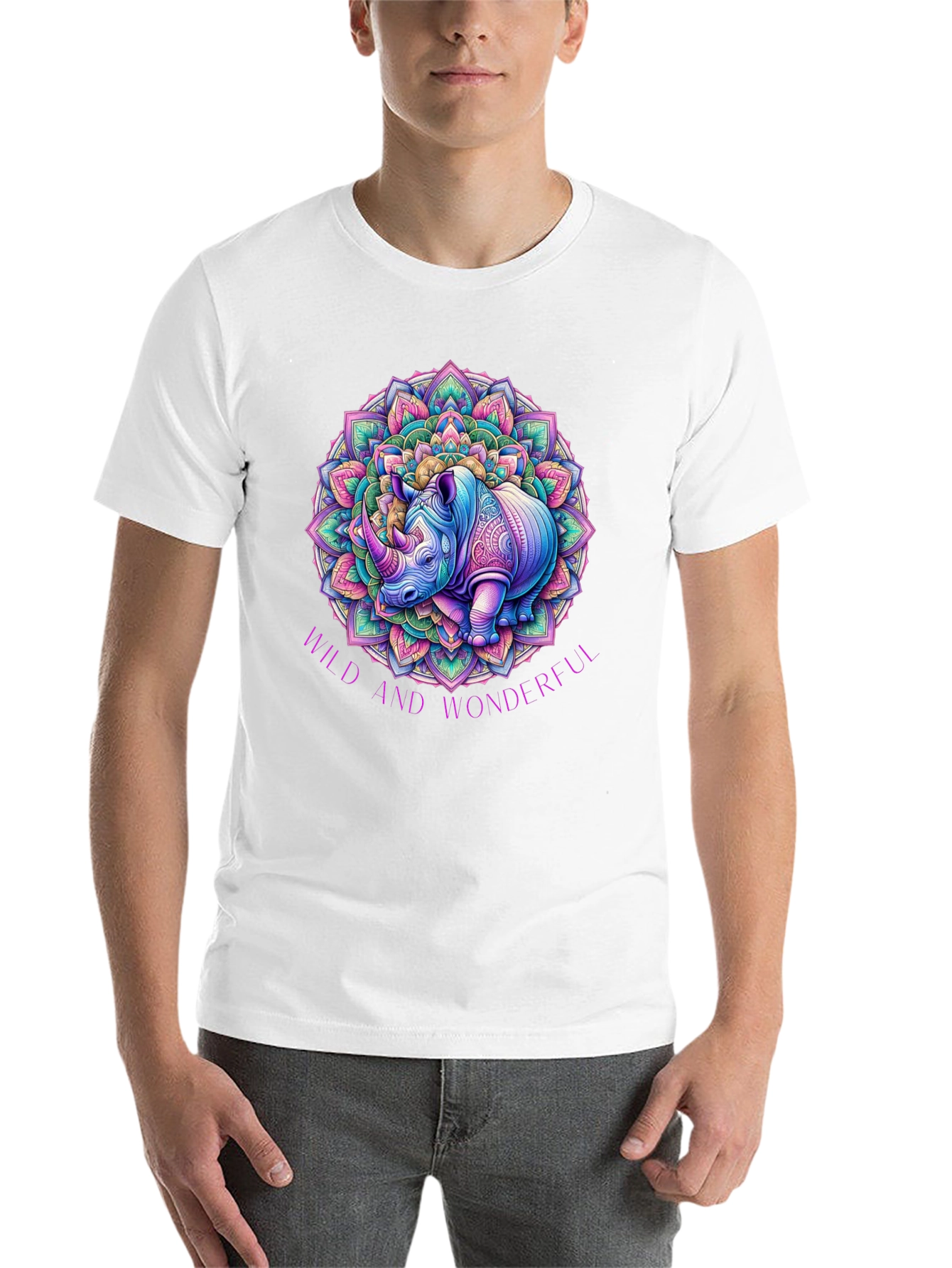 Black Wild and Wonderful Rhino Mandala T-Shirt view 14