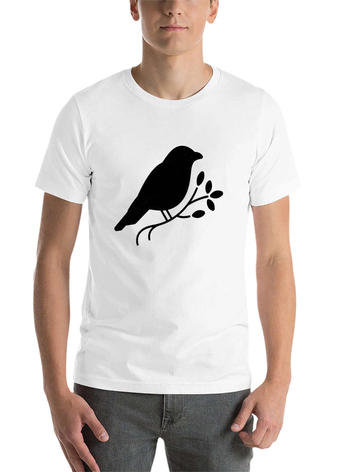 Black Black Bird on Branch Graphic T-Shirt - Mens view 14